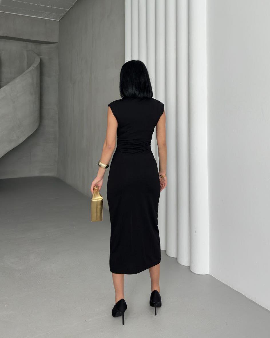 THE NOIR GOLD-BUTTON SCULPT DRESS