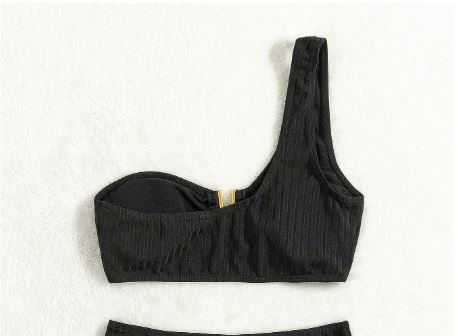 SHEIN Swim One Shoulder V-Notch Textured Bikini Top (only top)