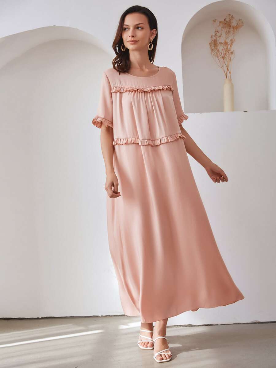 SHEIN ROMWE Solid Frill Maxi Dress