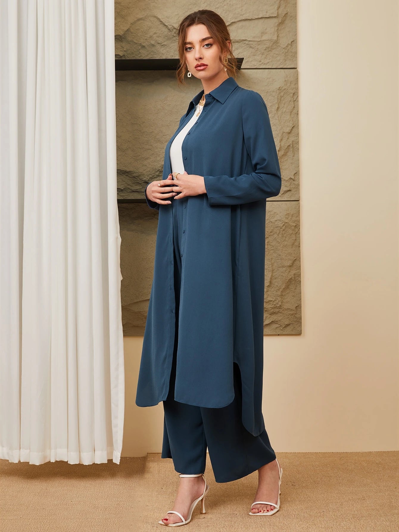 Shein long shirt & Wide-Leg Pants Set