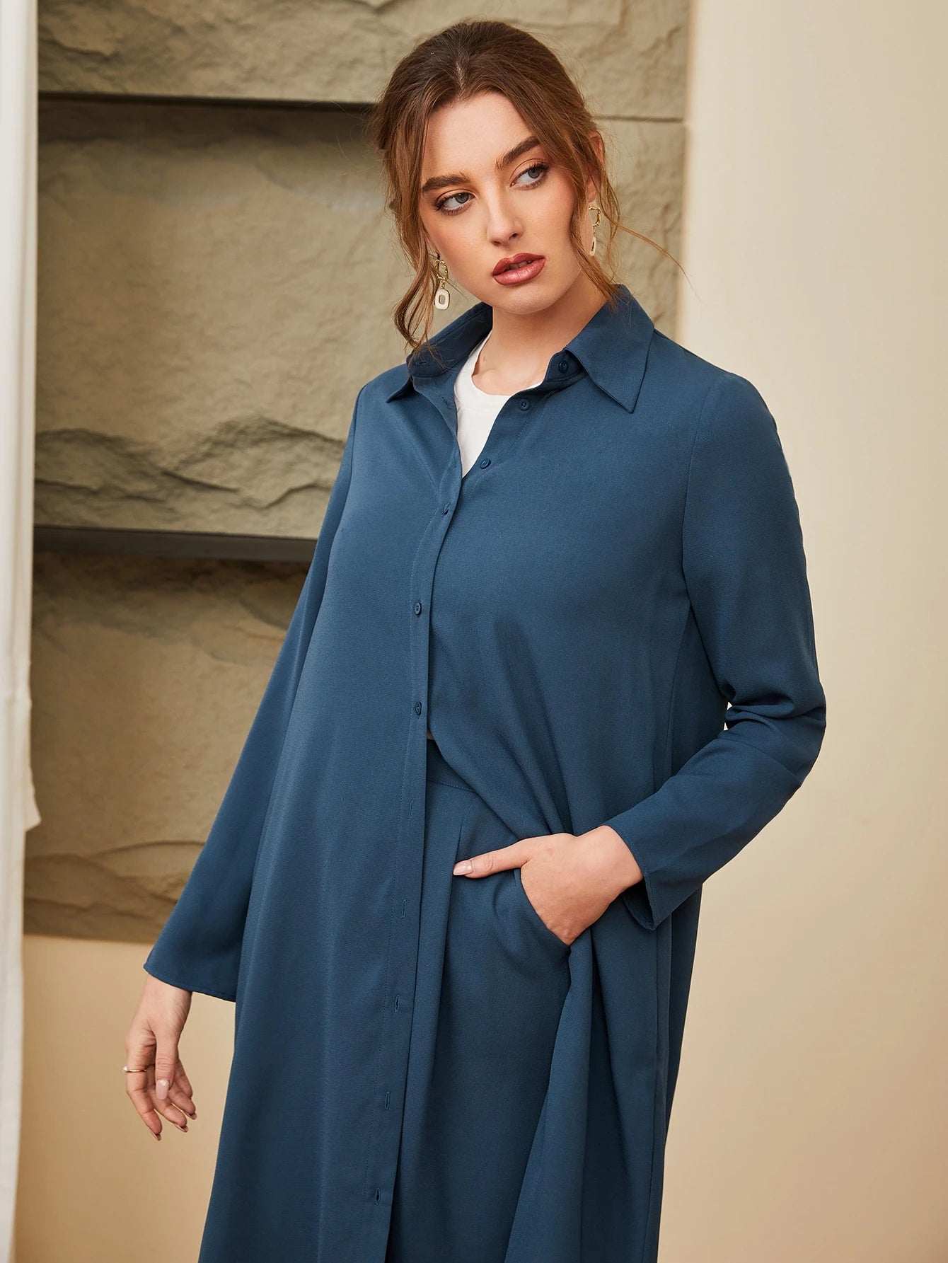 Shein long shirt & Wide-Leg Pants Set