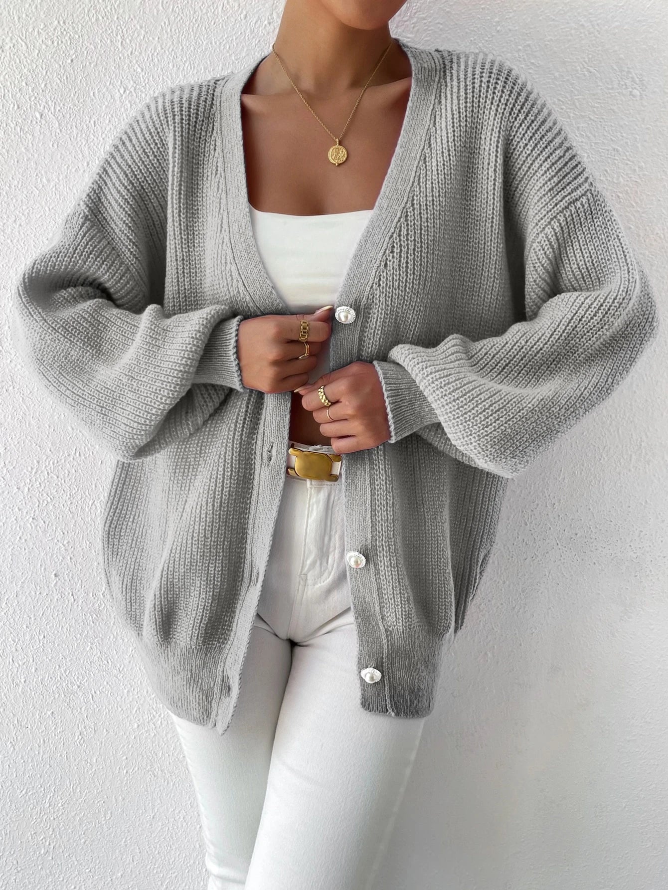 SHEIN Essnce Buttoned Knit Cardigan