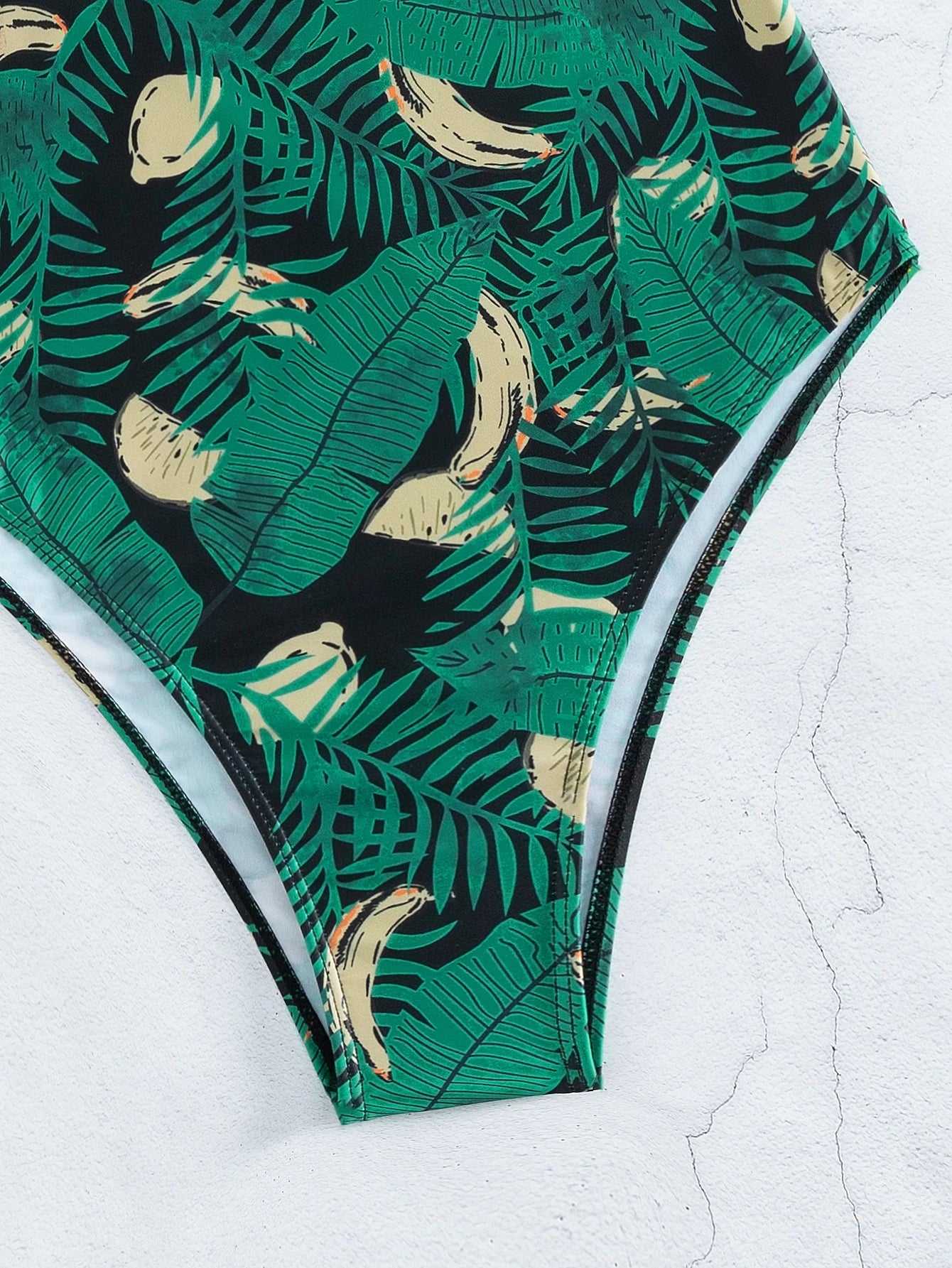 Tropical Leaf Print One-Piece Swimsuit with Hair Tie
