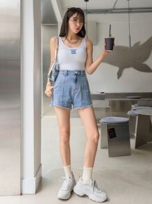 Raw Hem Washed Denim Shorts