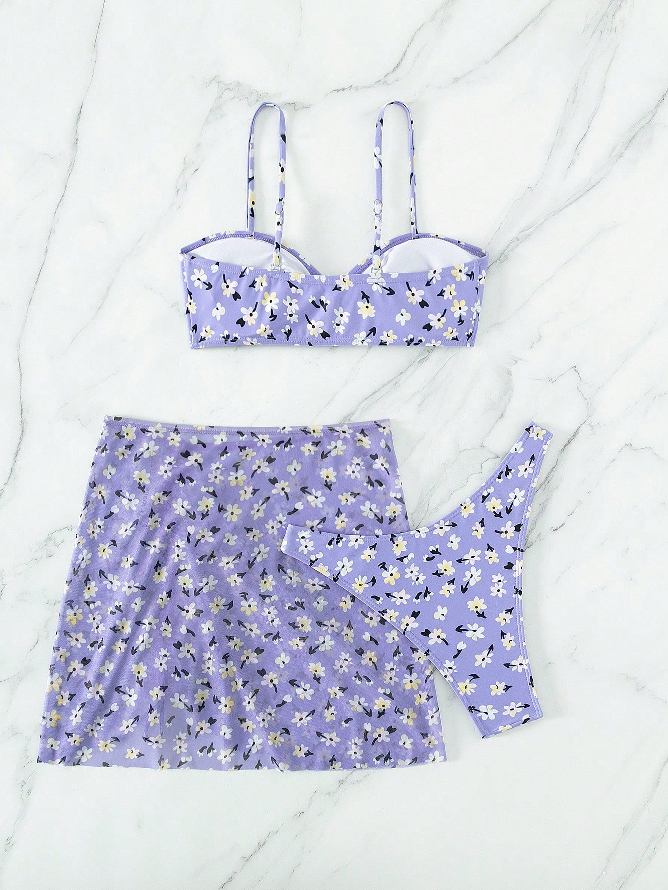 SHEIN Floral Bikini Set with Beach Skirt