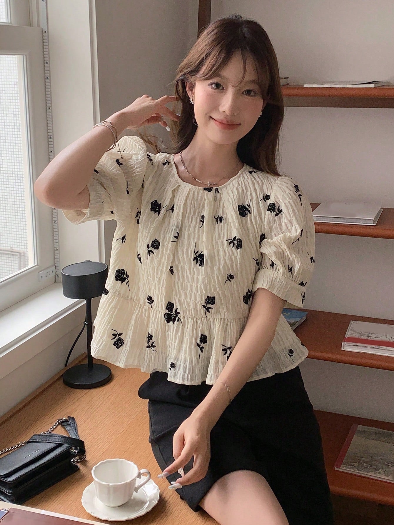 SHEIN DAZY Floral Textured Blouse