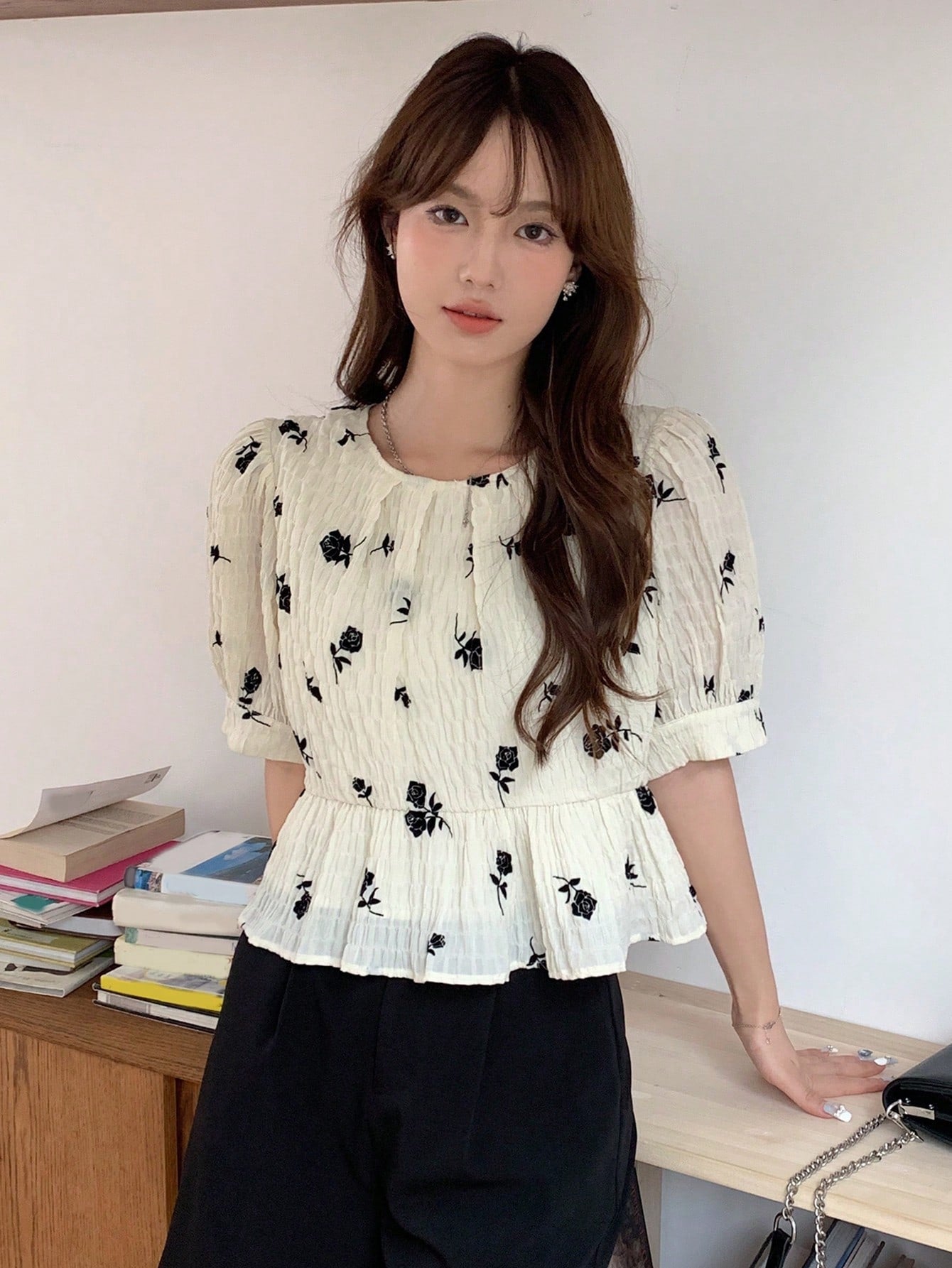 SHEIN DAZY Floral Textured Blouse