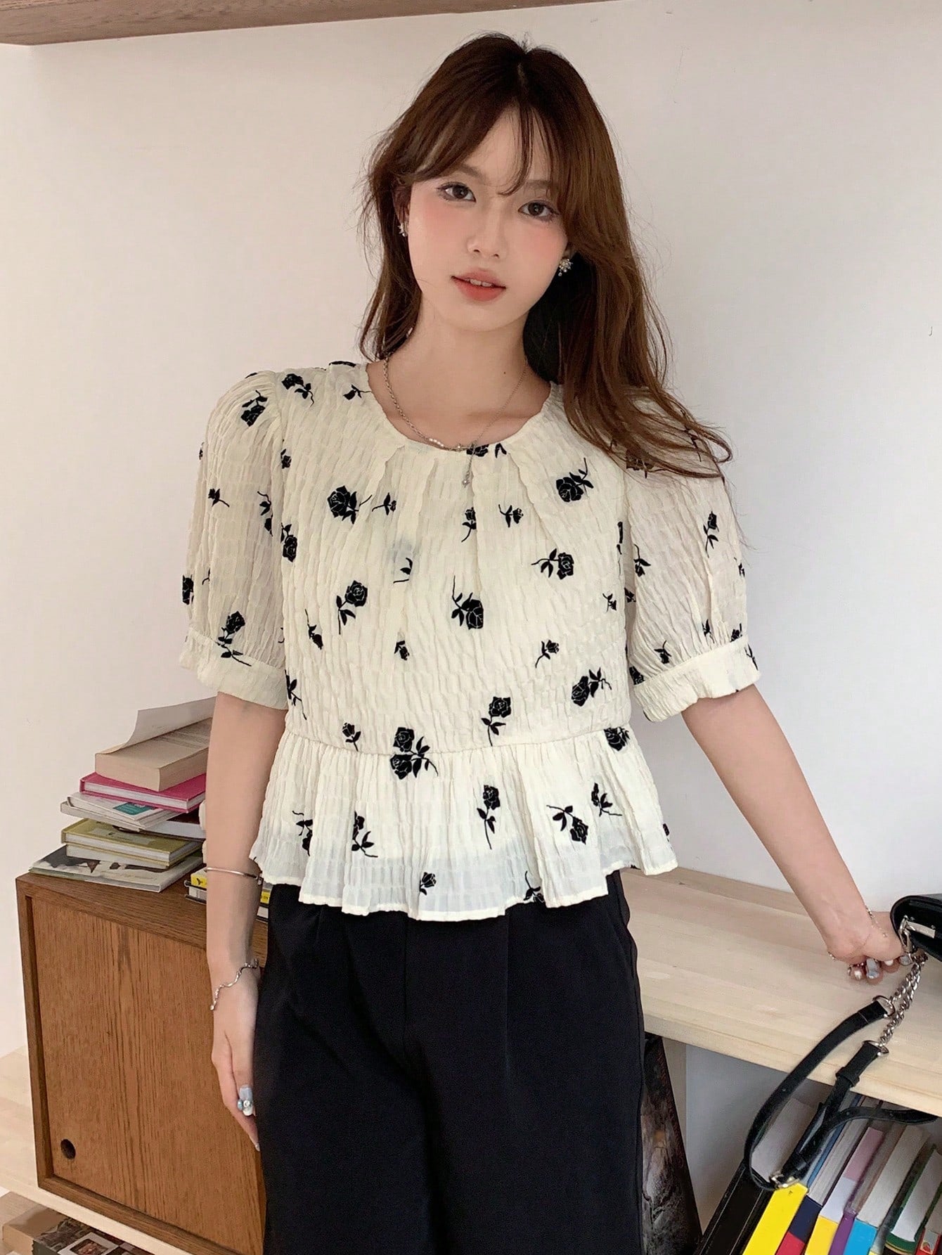 SHEIN DAZY Floral Textured Blouse
