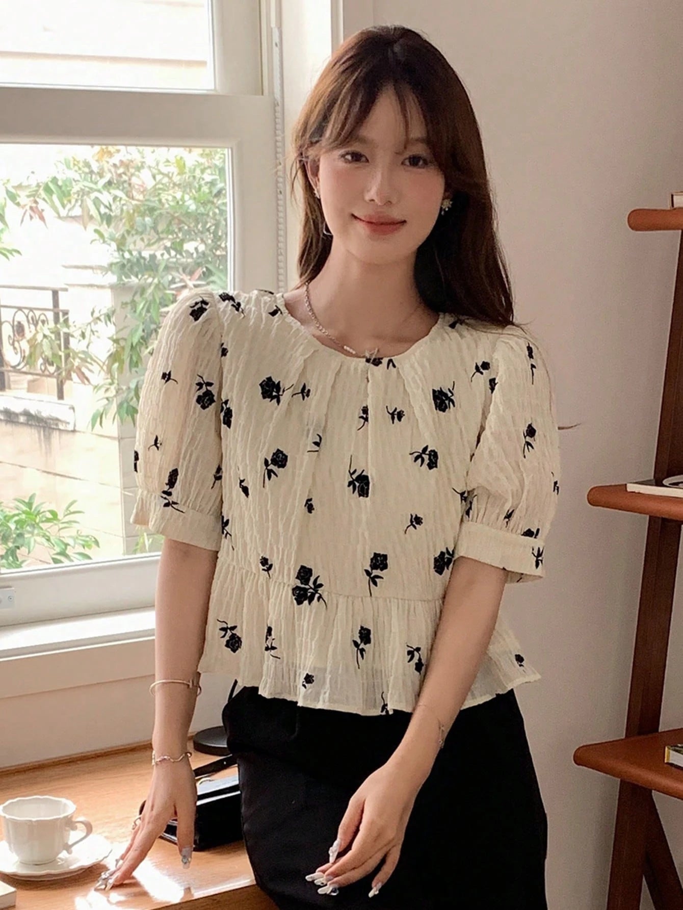 SHEIN DAZY Floral Textured Blouse