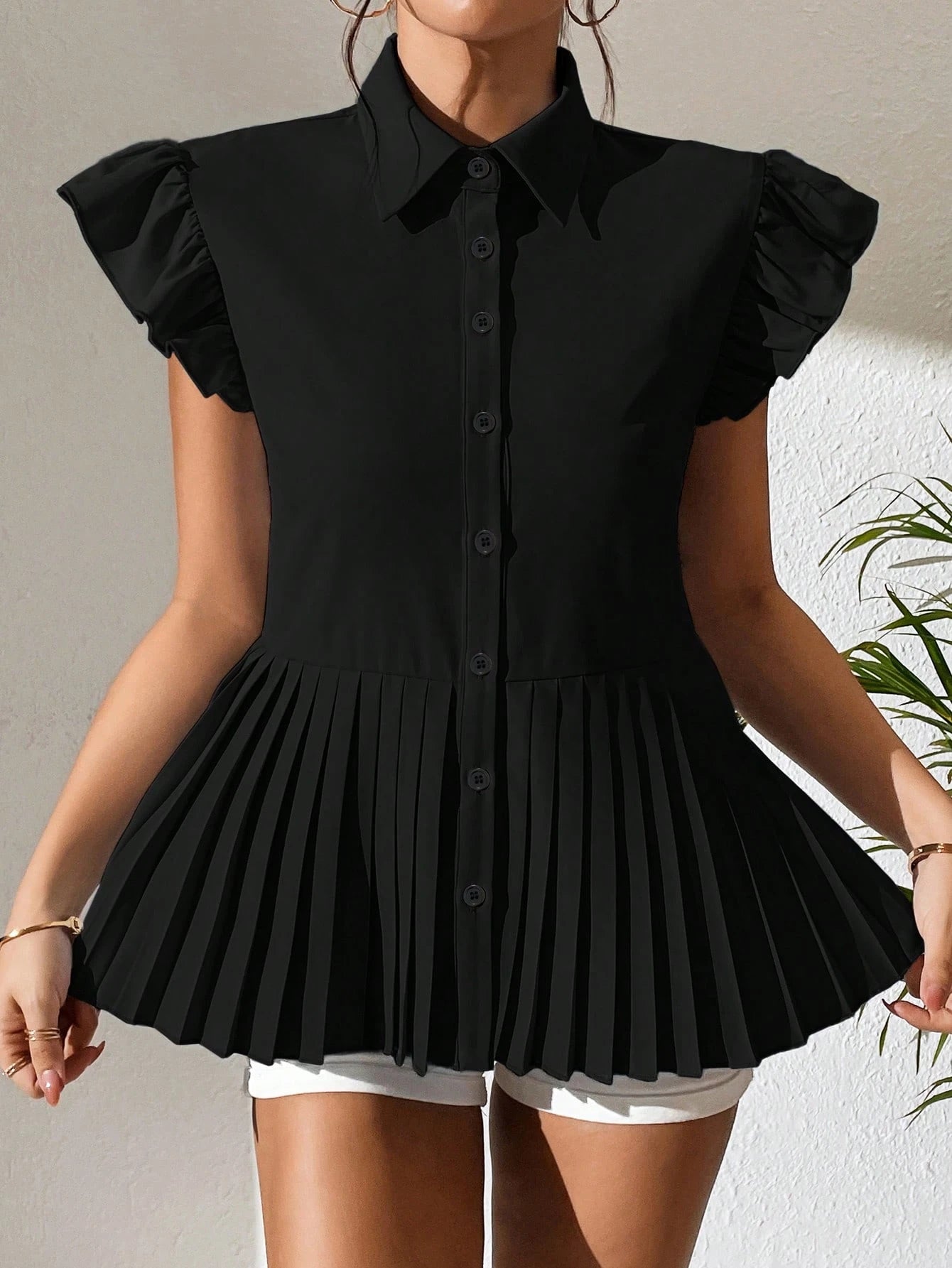Shein Calvaya Ruffle Pleated Shirt