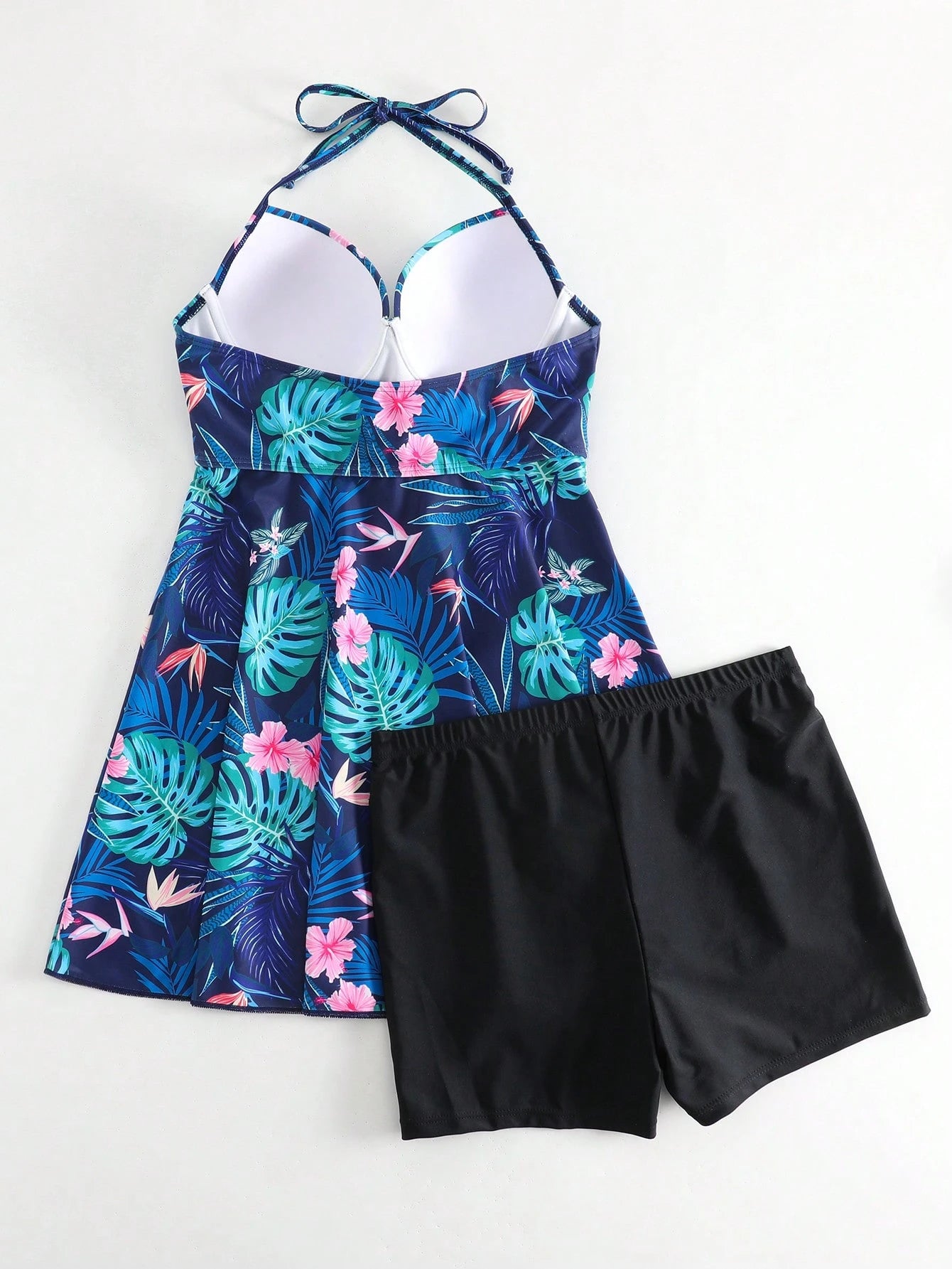 Shein Tropical Print Swim Dress Set with Shorts
