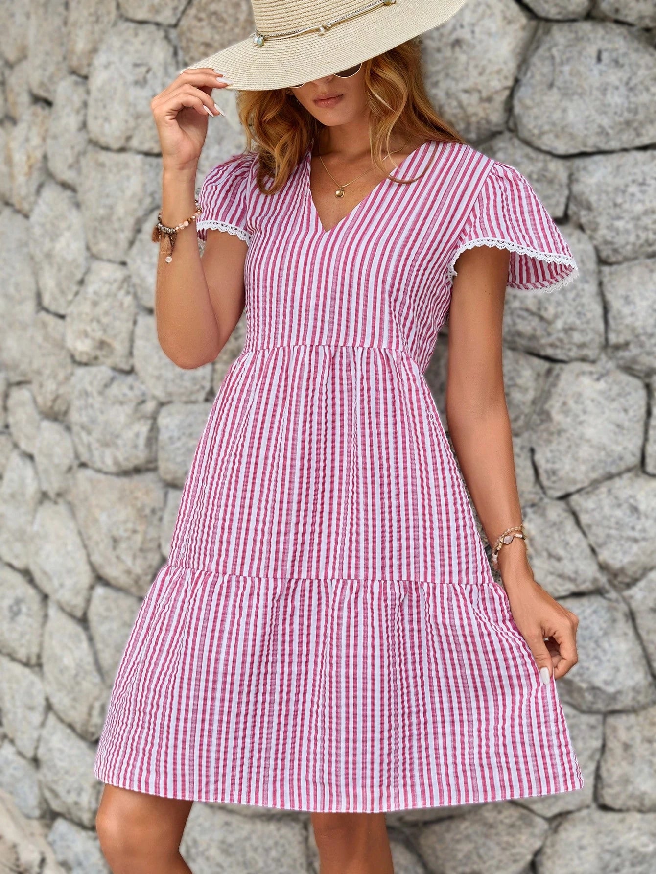 Striped Puff‑Sleeve Smock Turkish Dress