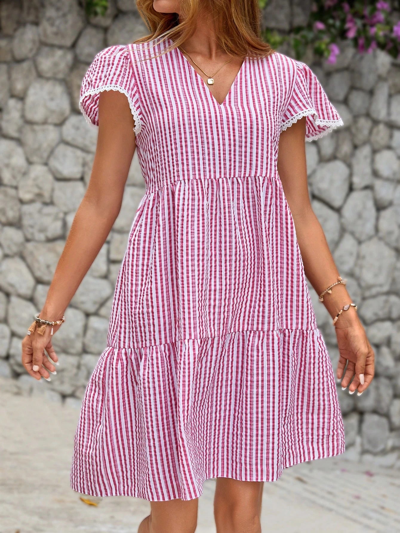 Striped Puff‑Sleeve Smock Turkish Dress