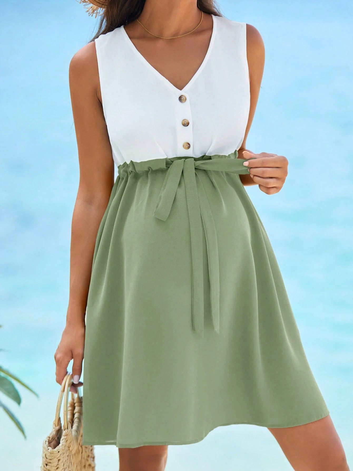 SHEIN Maternity Two Tone Drawstring Waist Dress