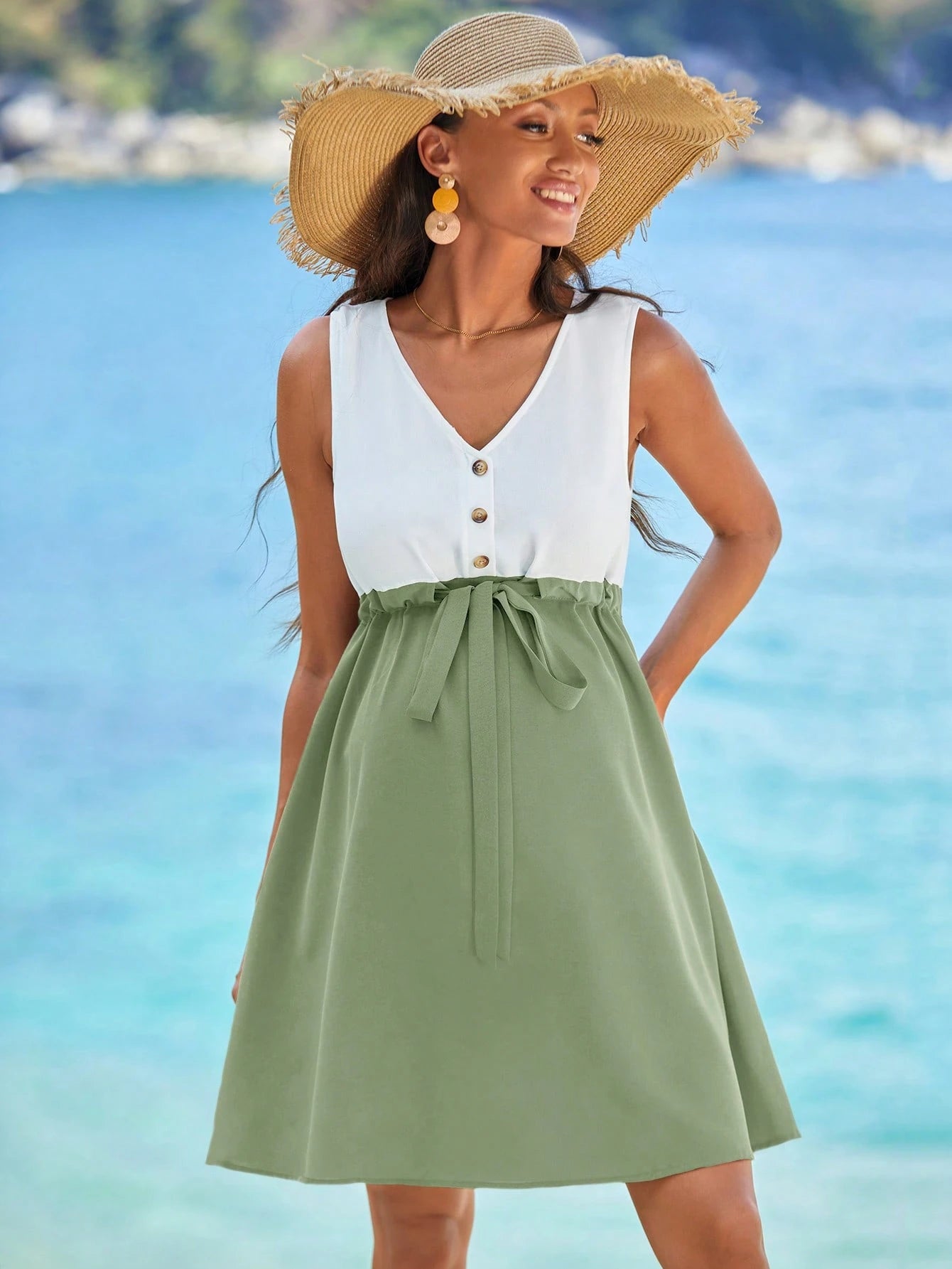SHEIN Maternity Two Tone Drawstring Waist Dress