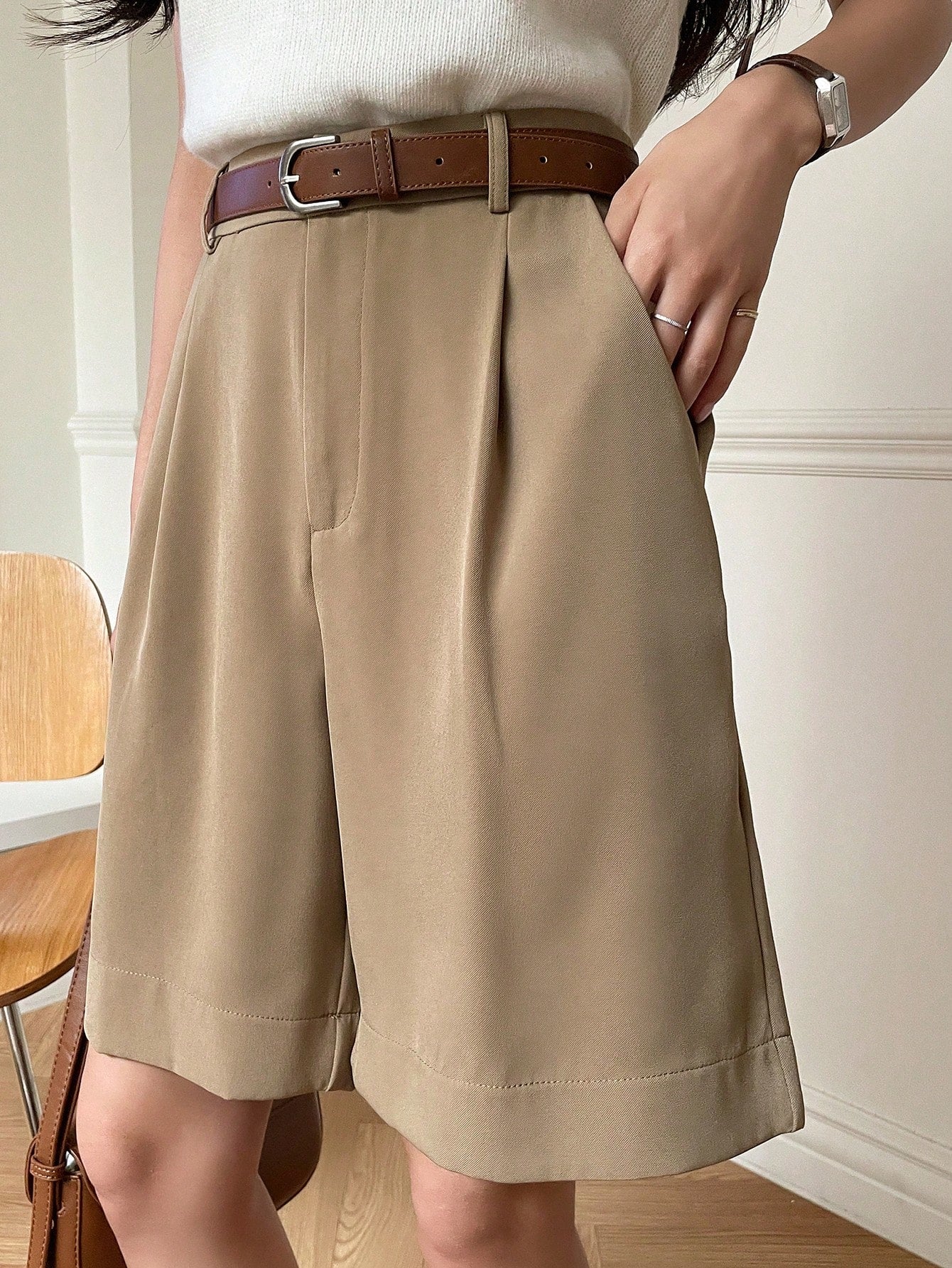 DAZY Slant Pocket Pleated Wide-Leg Shorts