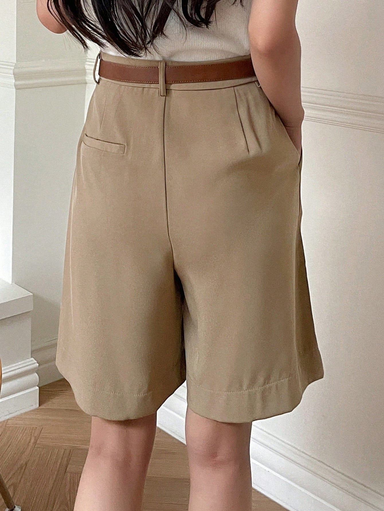 DAZY Slant Pocket Pleated Wide-Leg Shorts