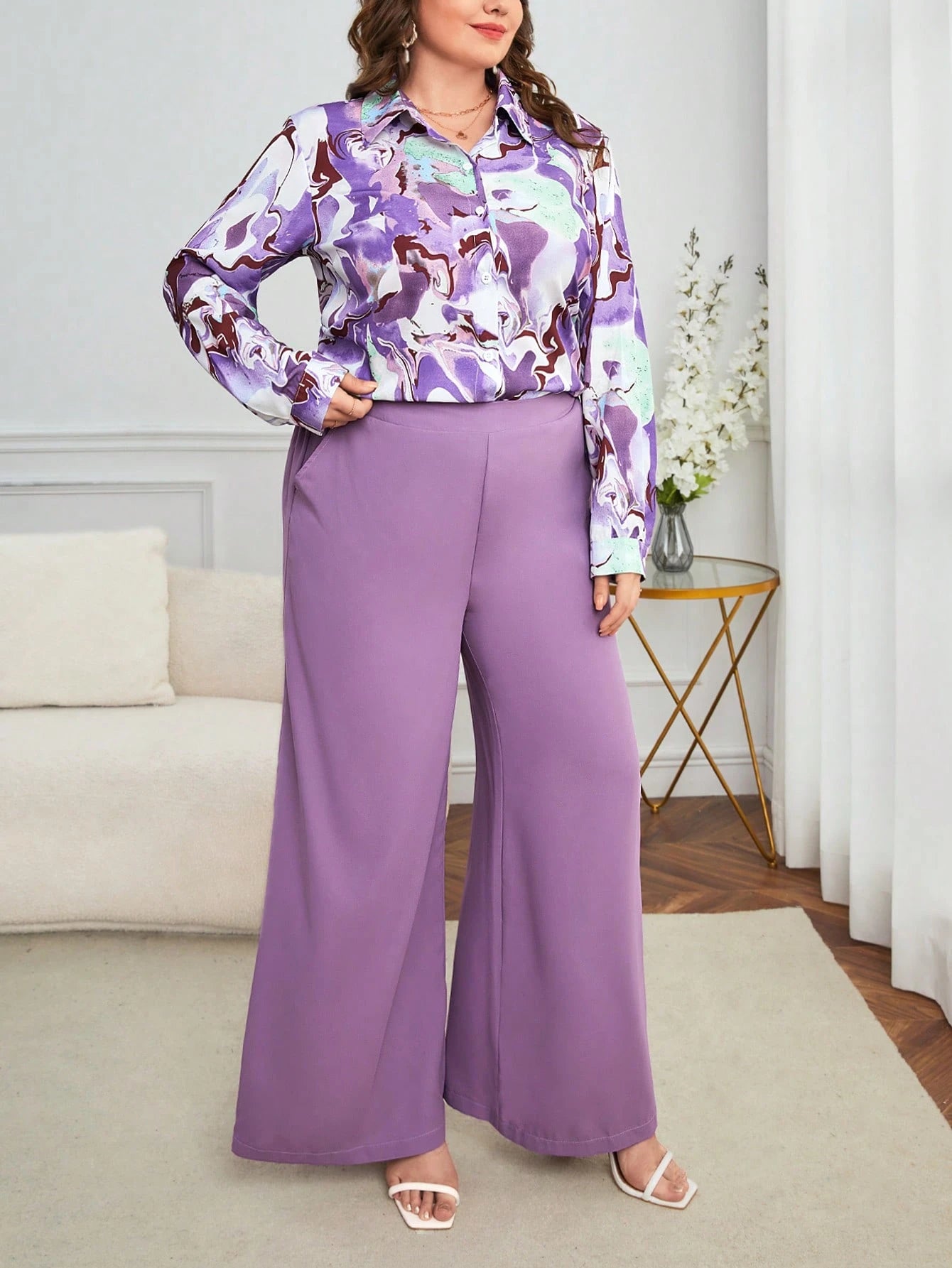 SHEIN Plus Marble Print Set 2 Pieces