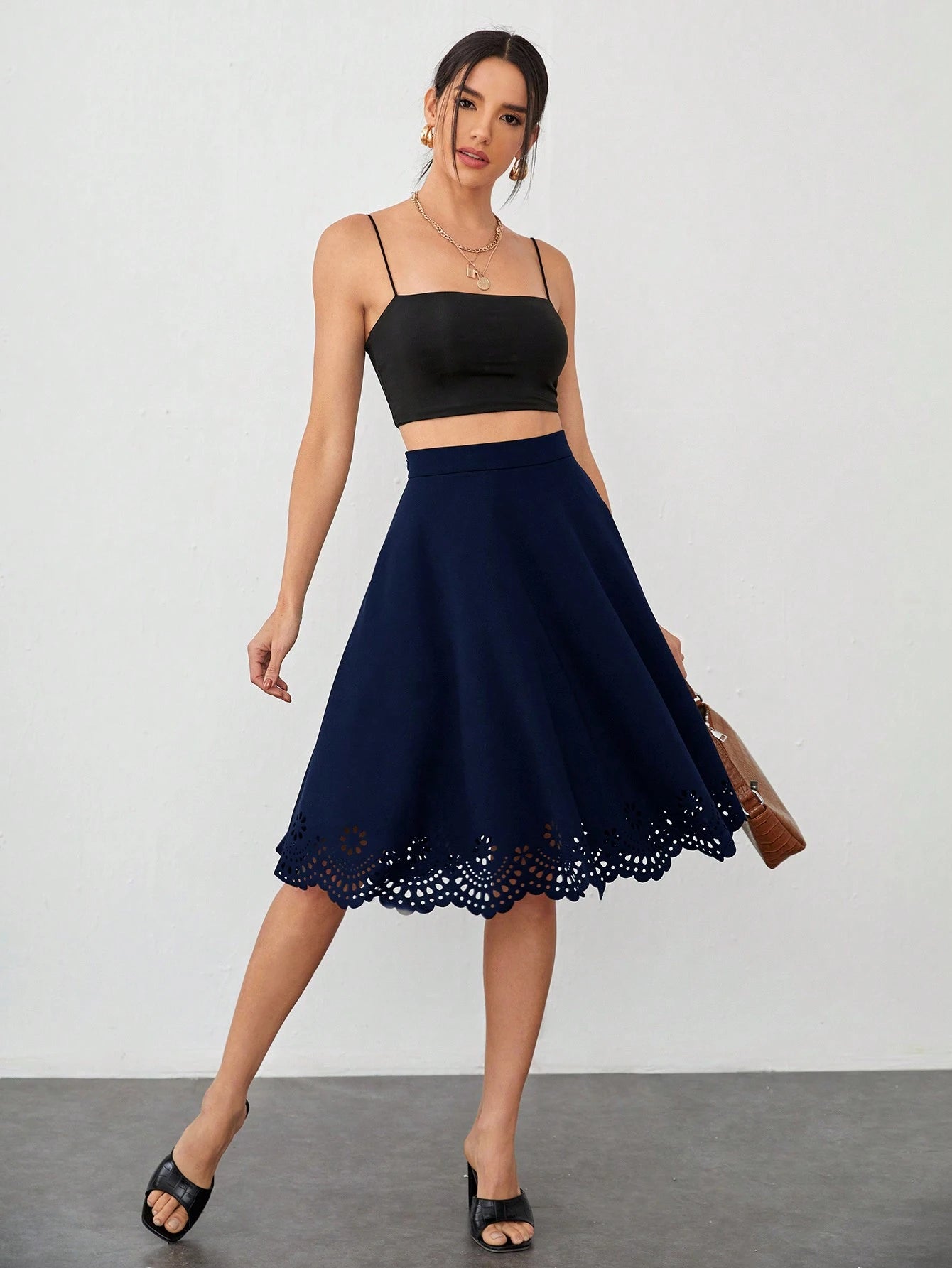 Shein Clasi Scalloped Trim Skirt