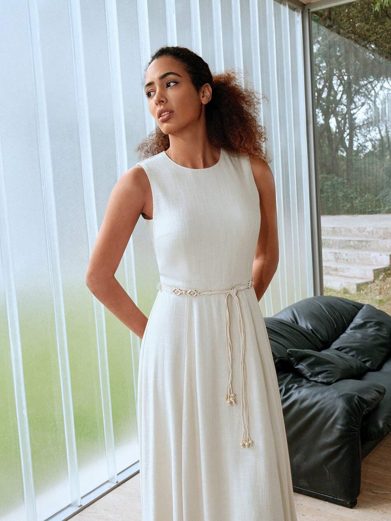 Shein Premium Linen Flare Hem Dress - MOTF
