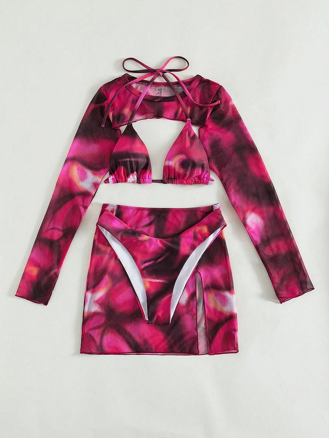 SHEIN Swim Tie-Dye Bikini Set with Sheer Skirt Cover-Up