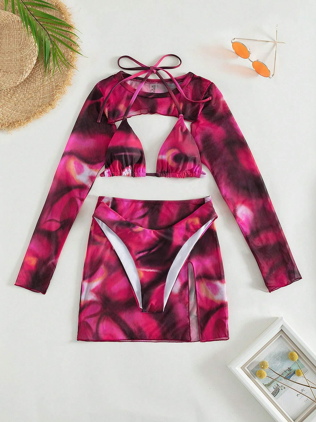 SHEIN Swim Tie-Dye Bikini Set with Sheer Skirt Cover-Up