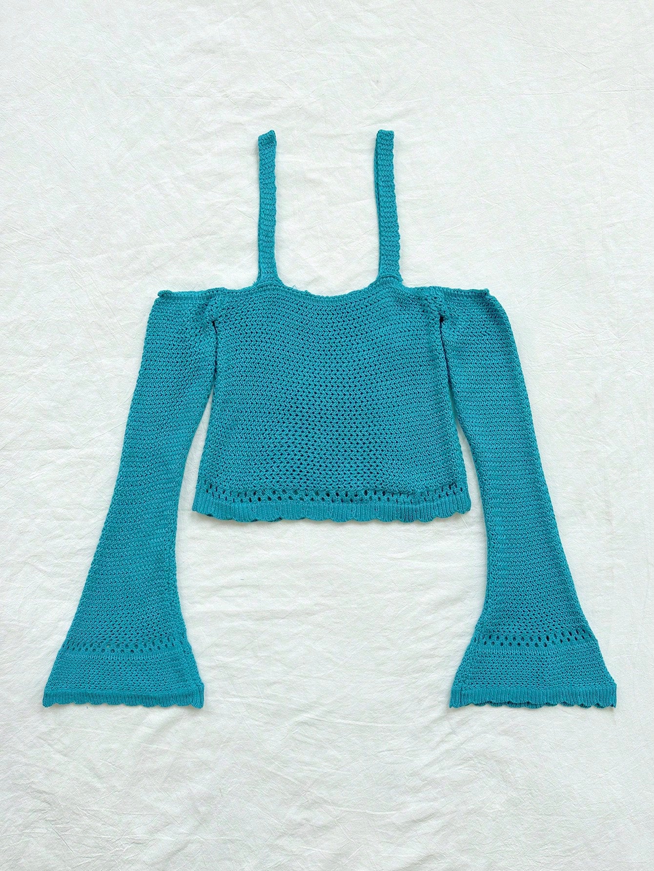 SHEIN Dreamara Knit Open-Shoulder Flared Sleeve Top