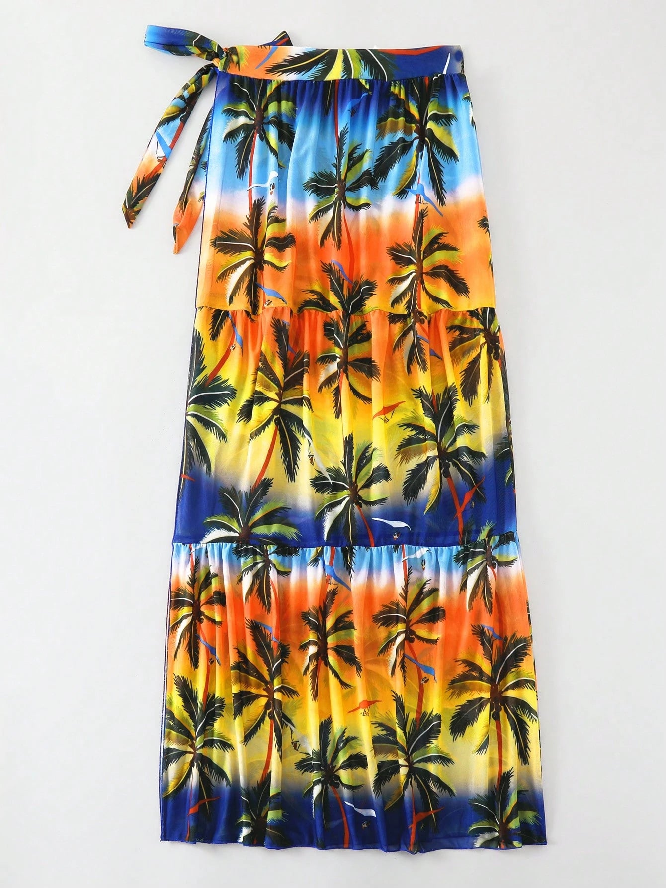 SHEIN Ombre Palm Print Knotted Sarong Skirt