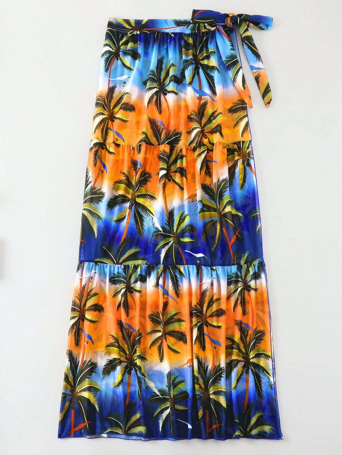 SHEIN Ombre Palm Print Knotted Sarong Skirt