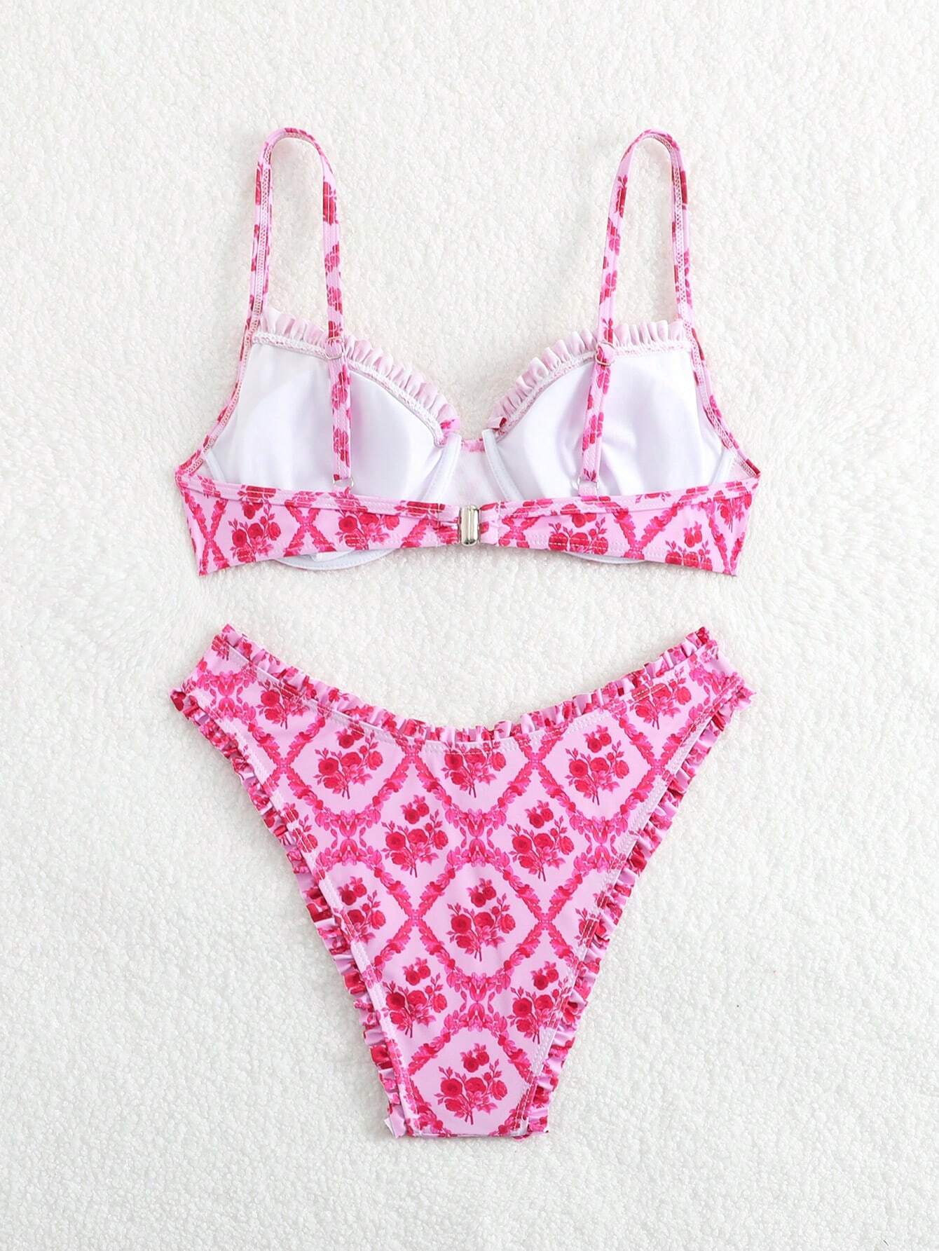 SHEIN SwimMod Floral Ruffle Underwire Bikini