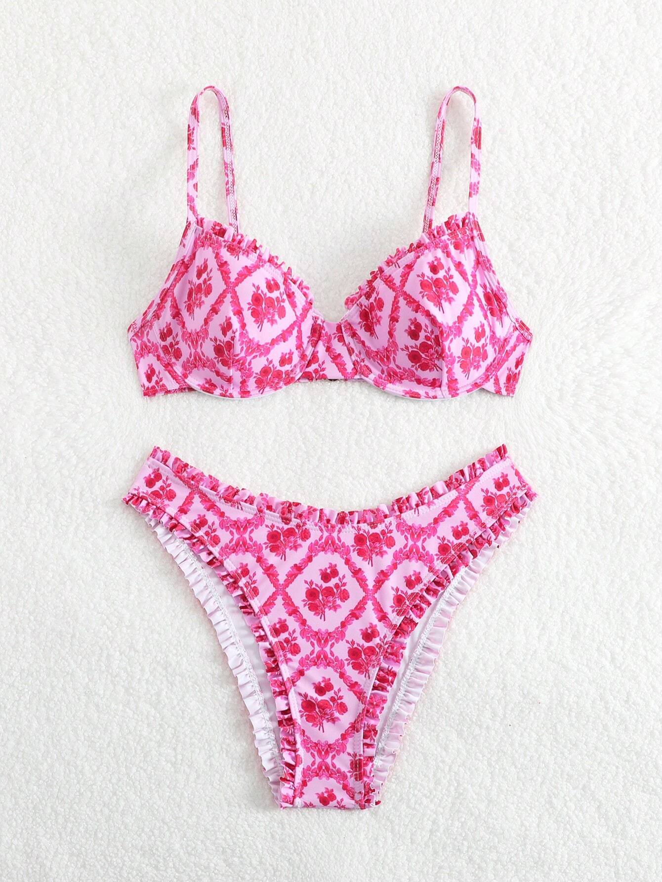 SHEIN SwimMod Floral Ruffle Underwire Bikini