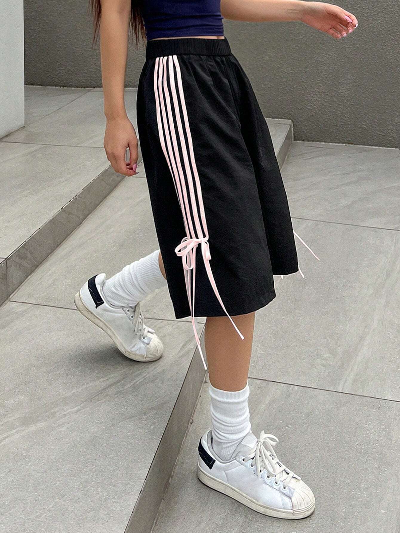 DAZY High‑Waist Side‑Striped Wide‑Leg Shorts