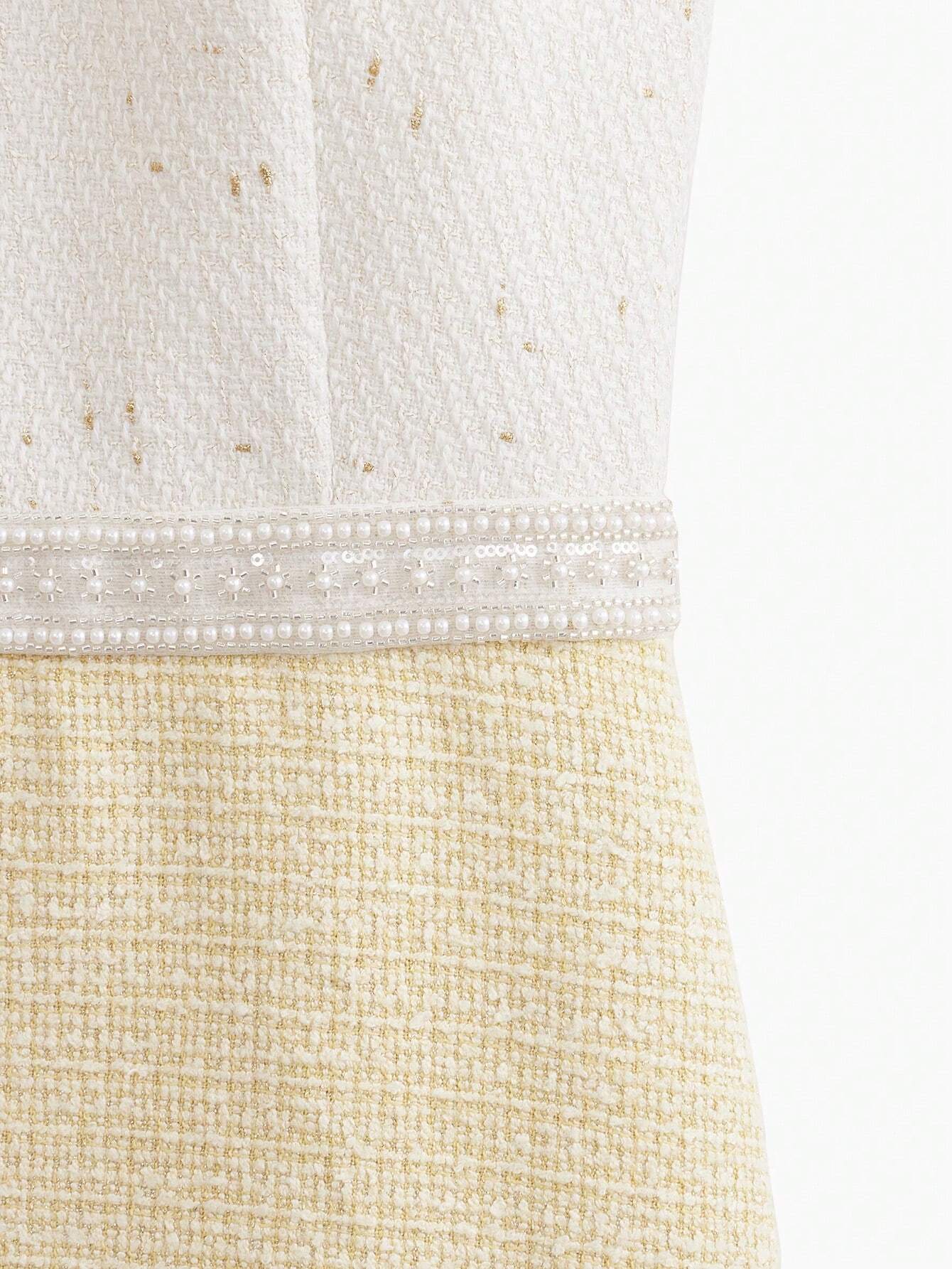 SHEIN MOTF Premium Woven Two-Tone Pearls Beaded Dress