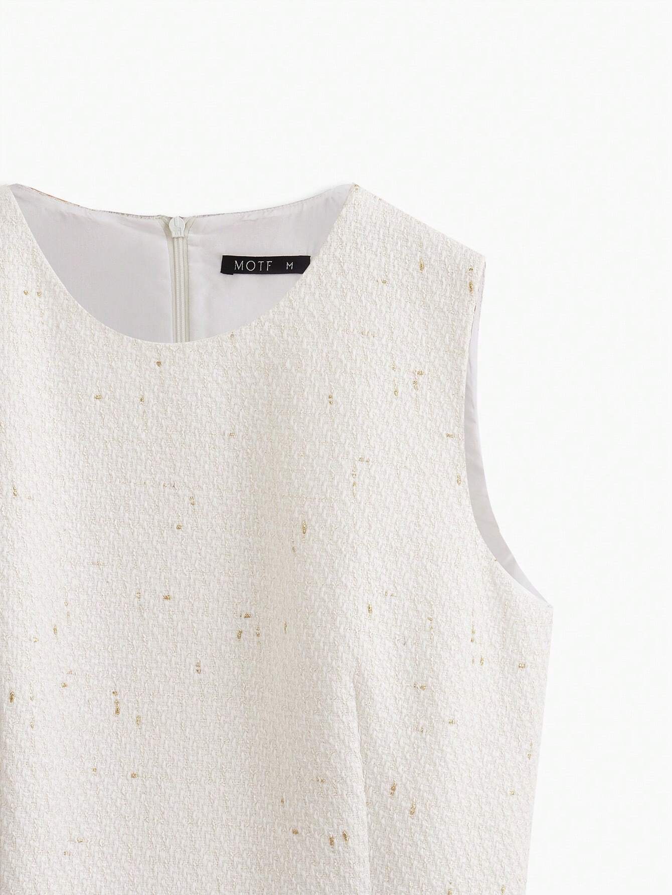 SHEIN MOTF Premium Woven Two-Tone Pearls Beaded Dress