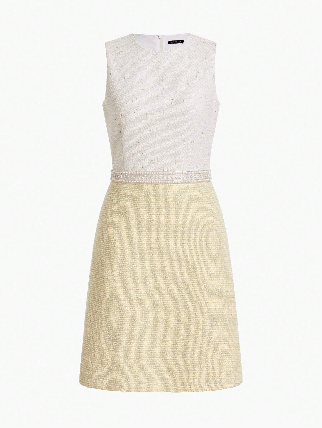 SHEIN MOTF Premium Woven Two-Tone Pearls Beaded Dress