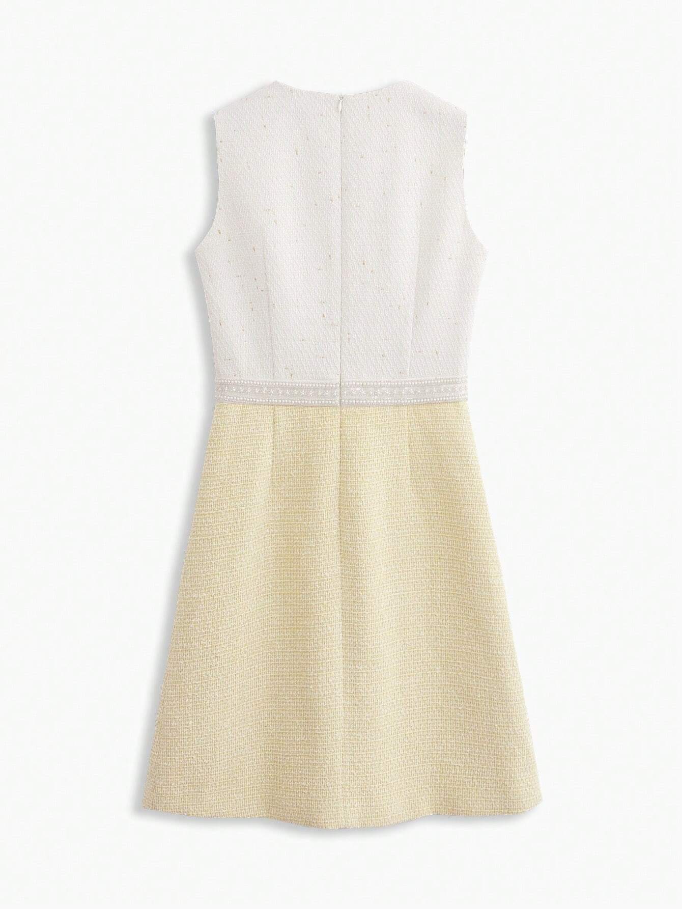 SHEIN MOTF Premium Woven Two-Tone Pearls Beaded Dress