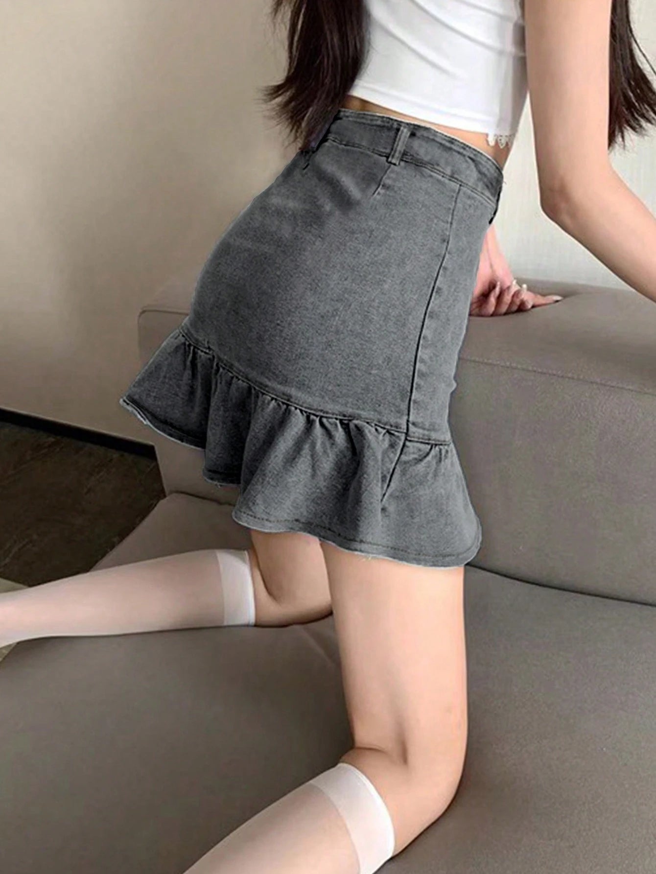 Shein Ruffle Denim Mini Skirt