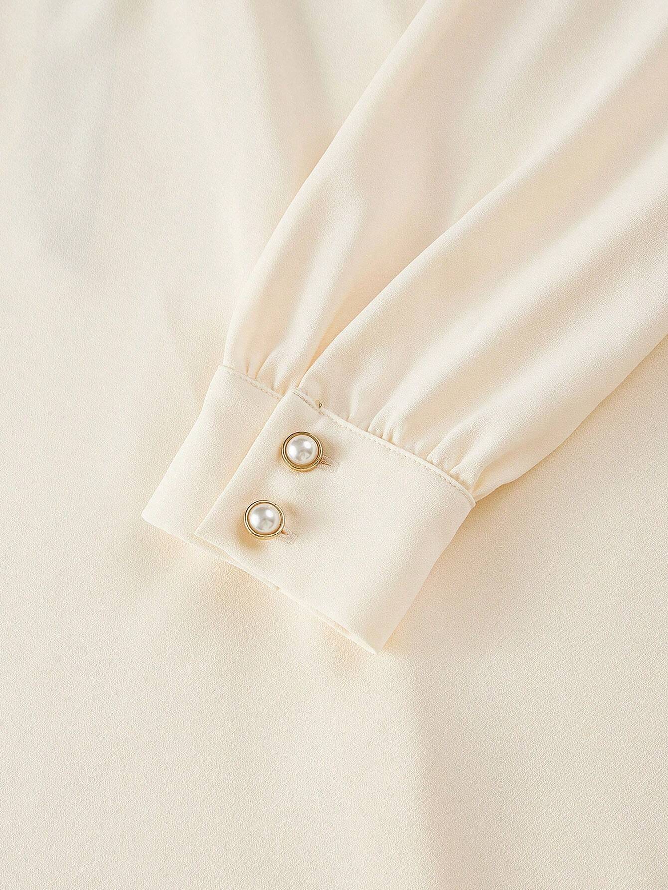 MOTF Premium Contrast Tie Neck Lace Ruffle Shirt