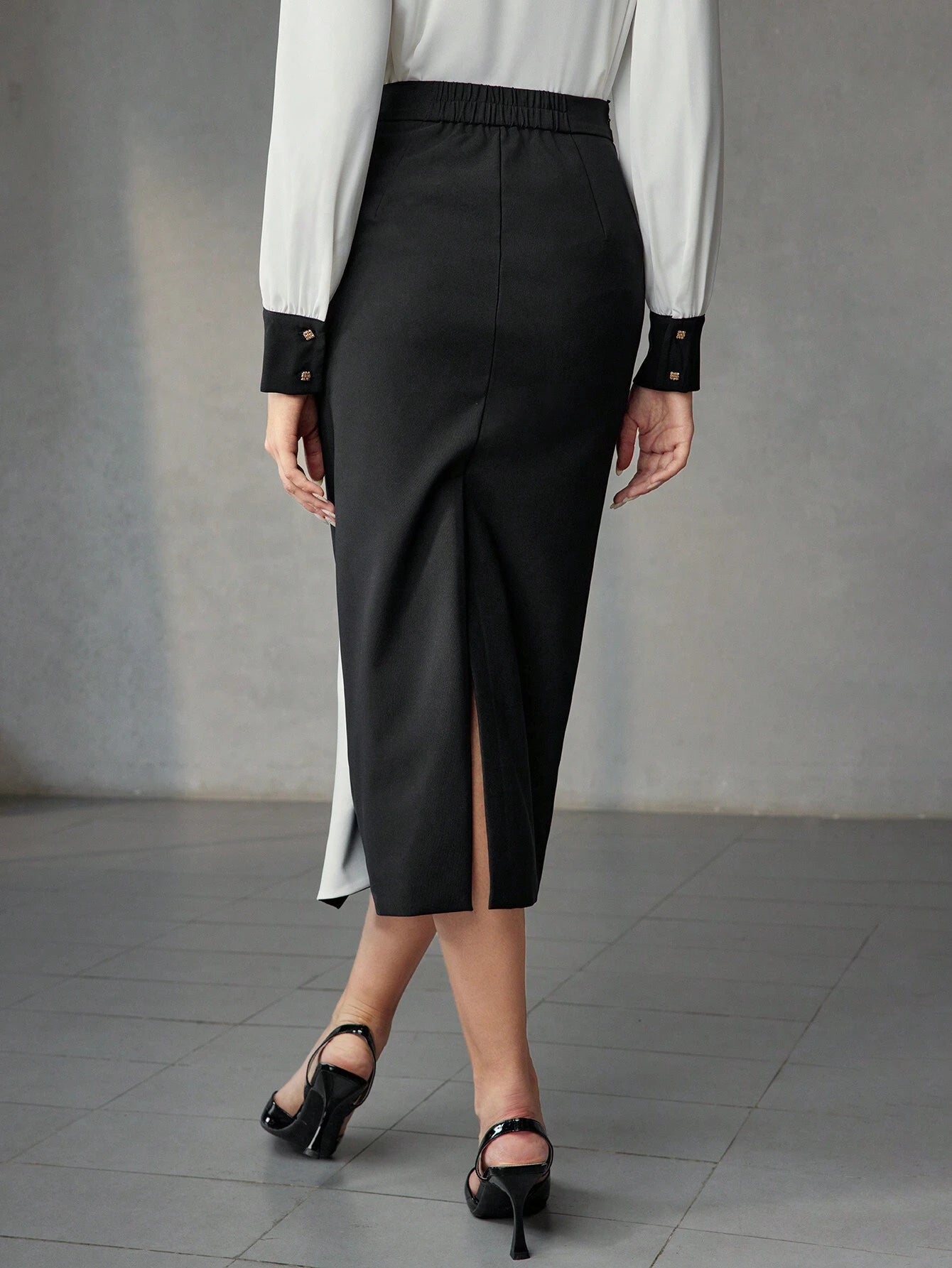 SHEIN MOTF Colorblock Ruffle Pencil Skirt (No Belt)