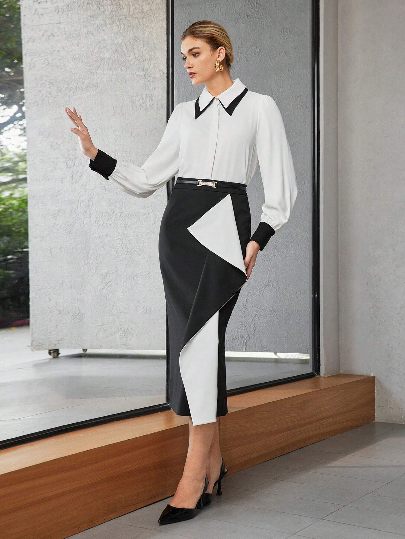 SHEIN MOTF Colorblock Ruffle Pencil Skirt (No Belt)