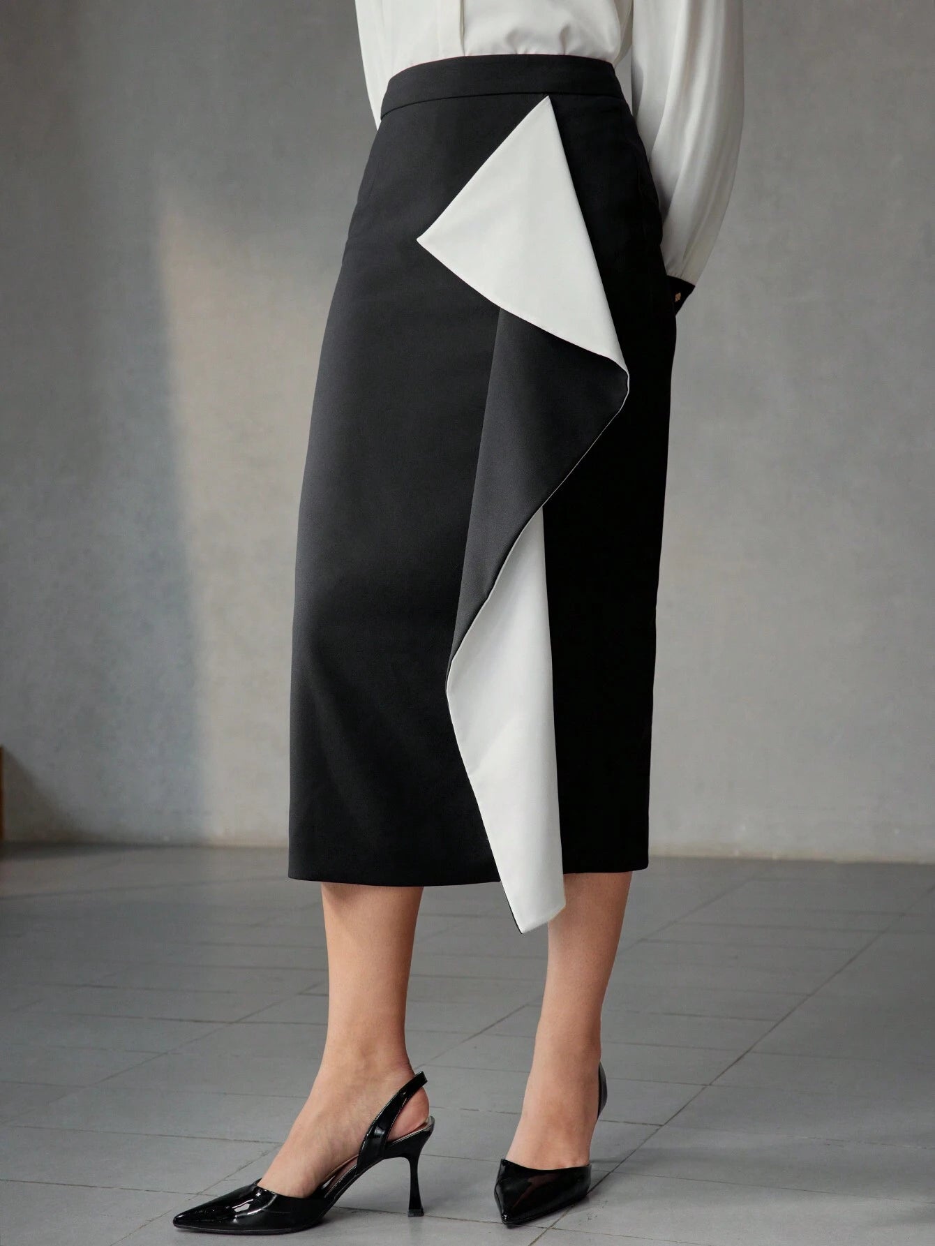 SHEIN MOTF Colorblock Ruffle Pencil Skirt (No Belt)