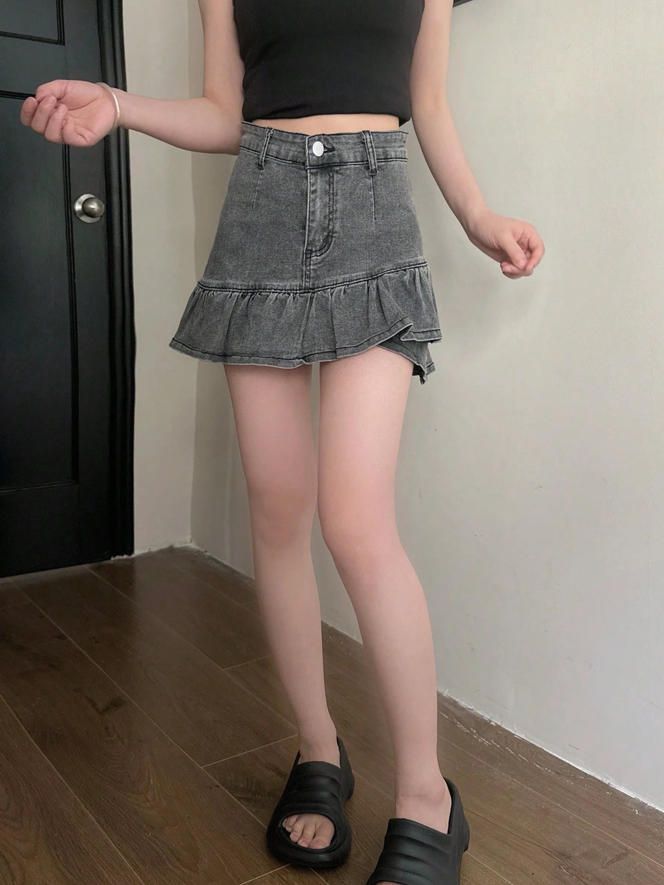 Shein Ruffle Denim Mini Skirt