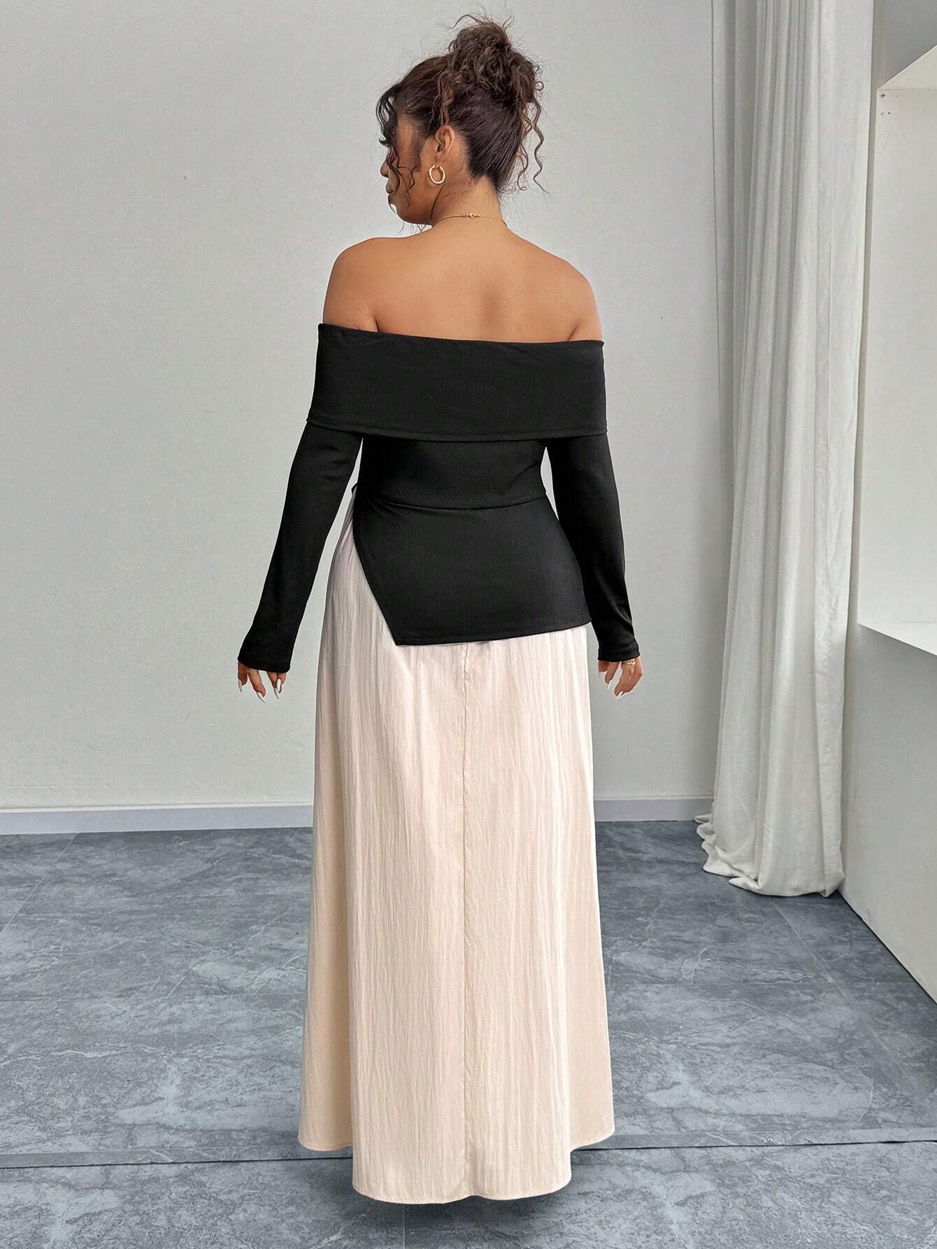 SHEIN Simple Off-Shoulder Colorblock Maxi Dress
