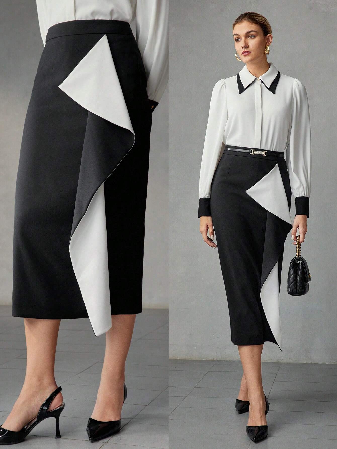 SHEIN MOTF Colorblock Ruffle Pencil Skirt (No Belt)