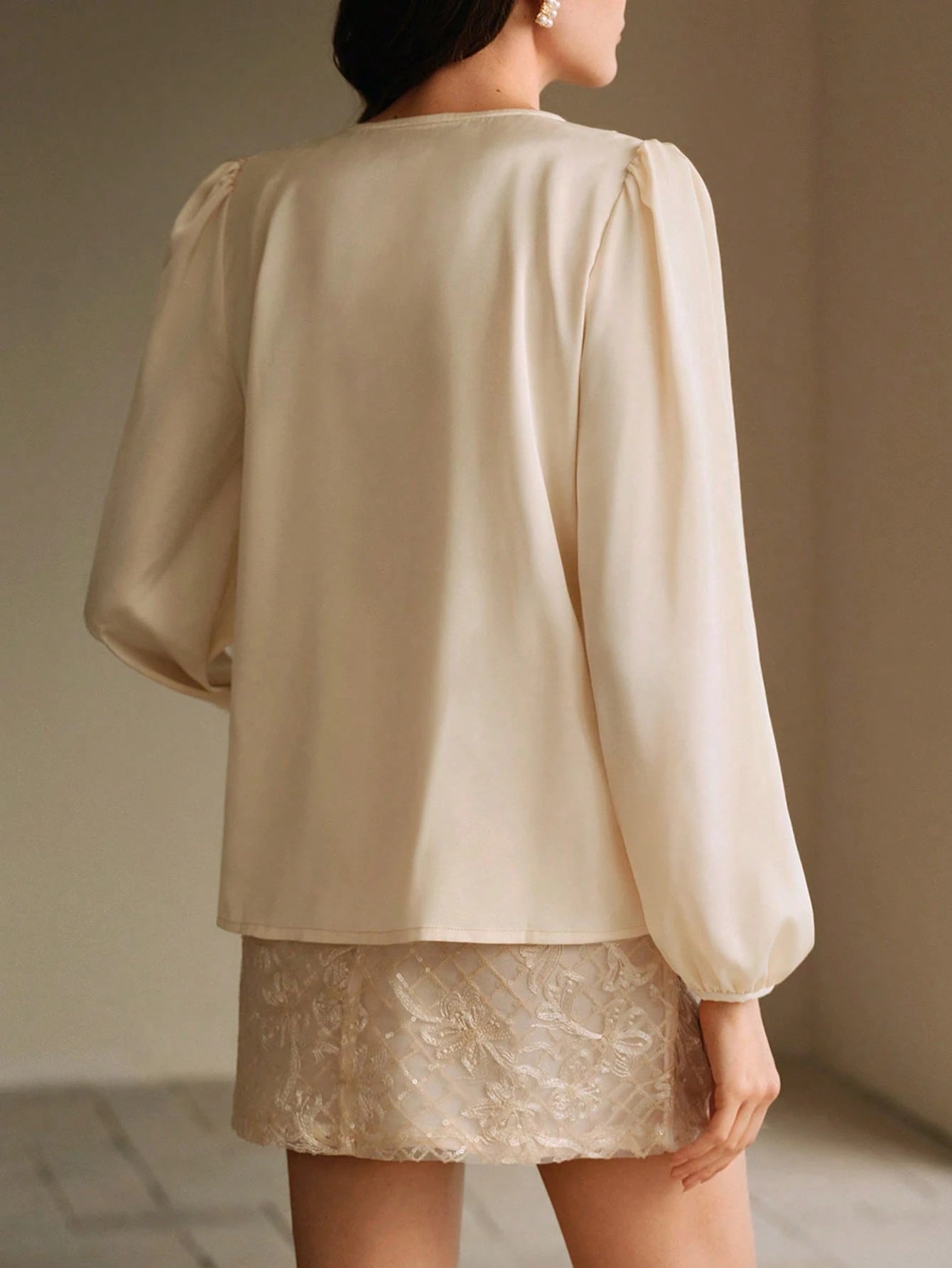 SHEIN Anewsta Embroidered V-Neck Blouse
