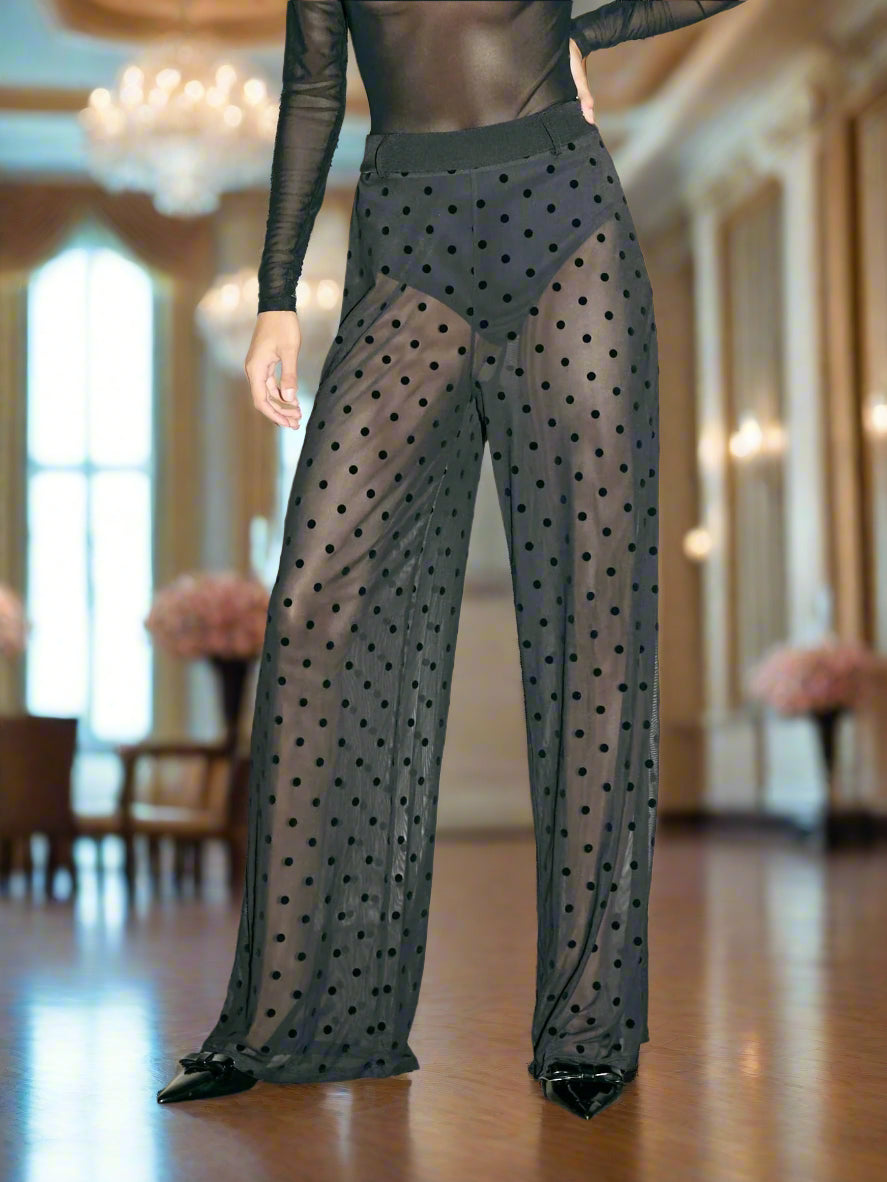 SHEIN AiiRZ Sheer Polka Dot Wide-Leg Pants
