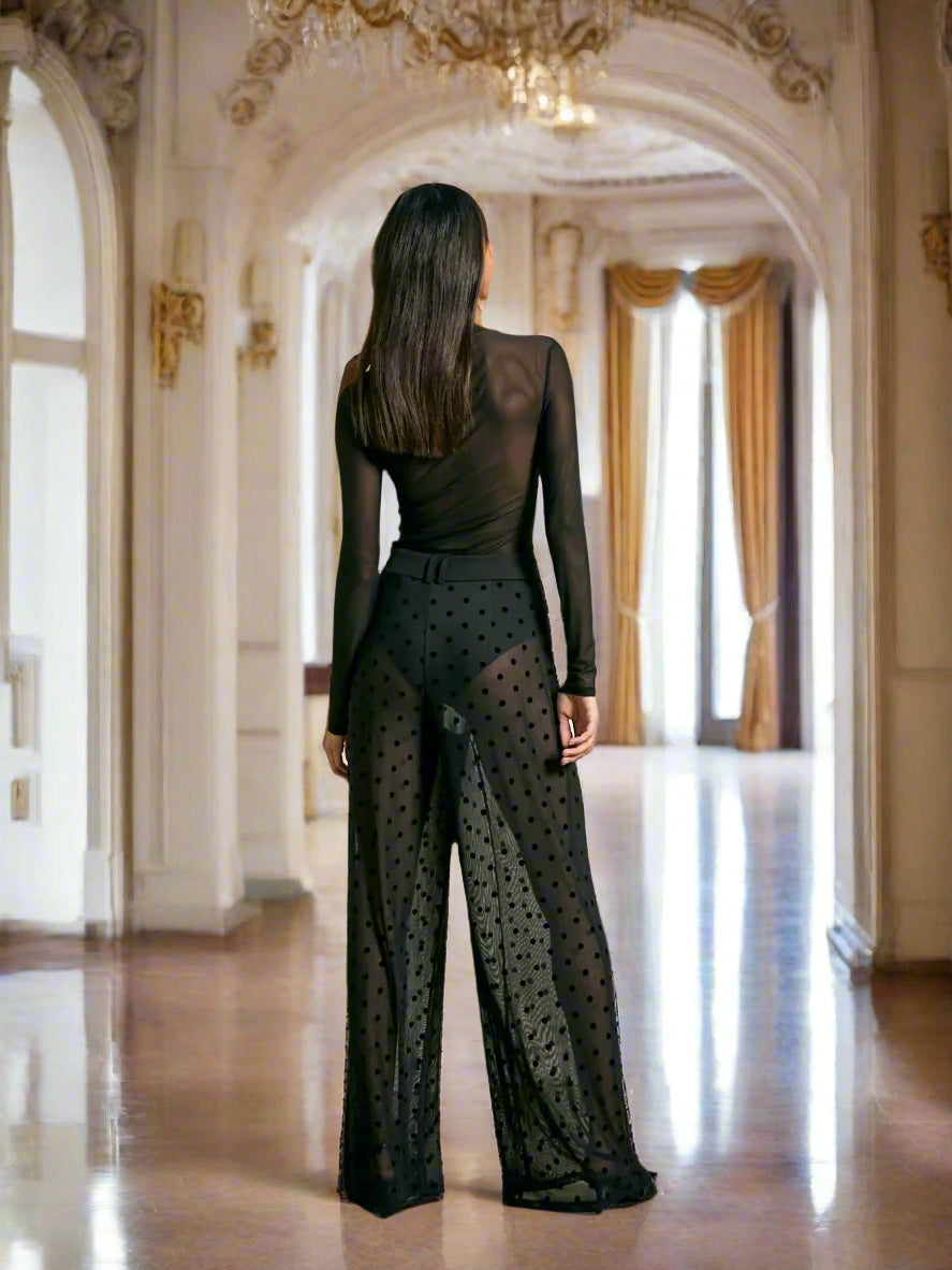 SHEIN AiiRZ Sheer Polka Dot Wide-Leg Pants
