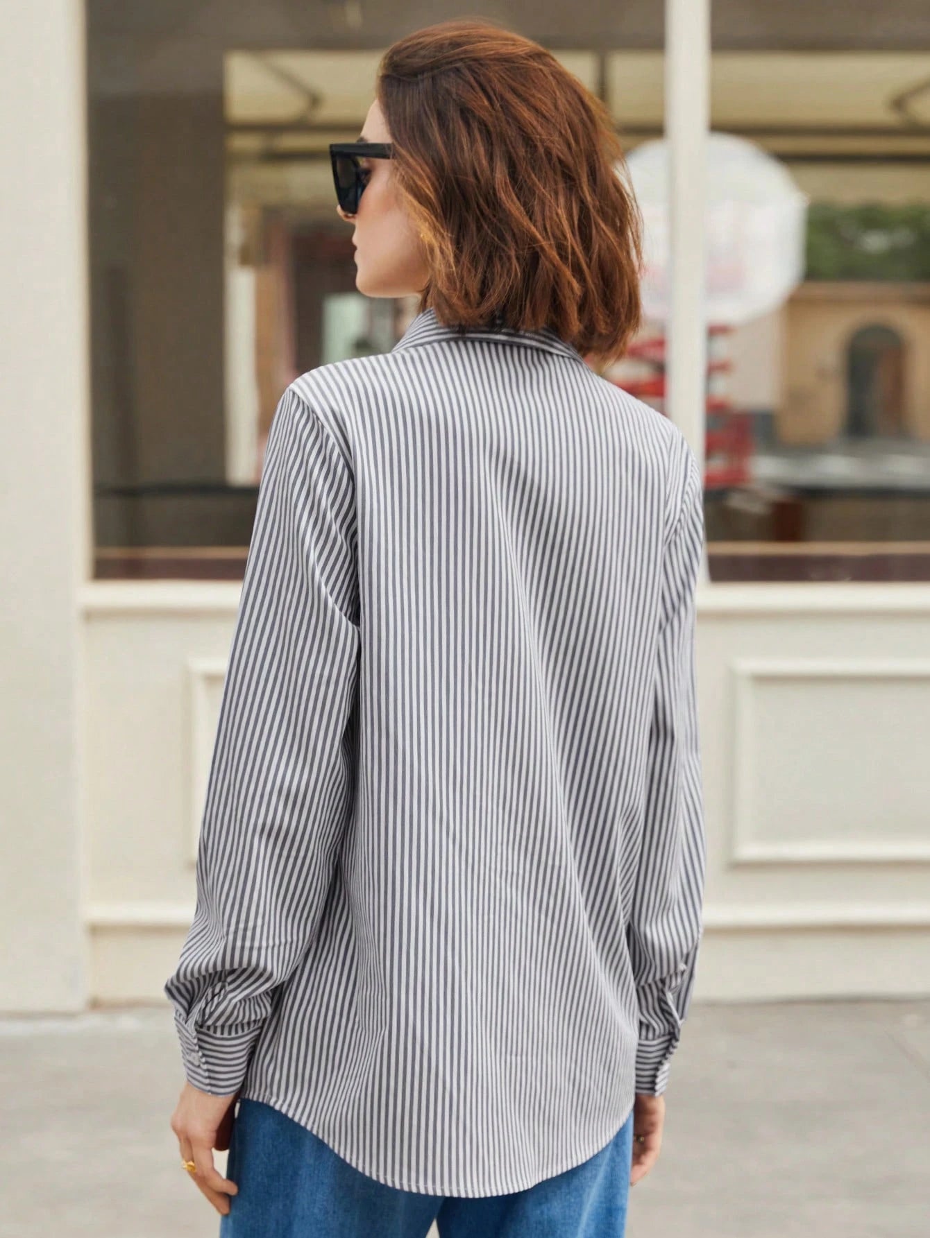 Shein BizChic Grey Cotton Blouse – Open Front