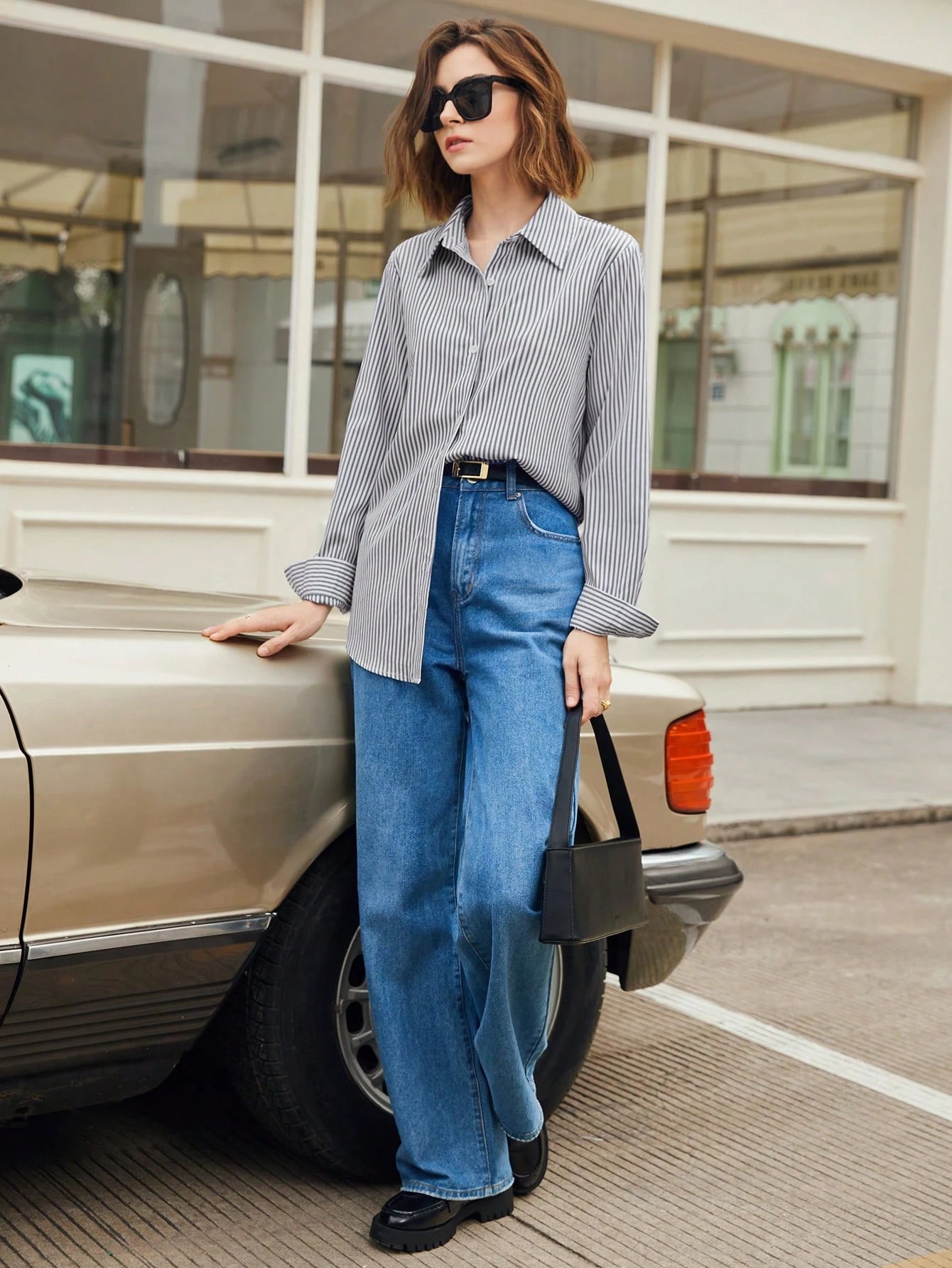 Shein BizChic Grey Cotton Blouse – Open Front