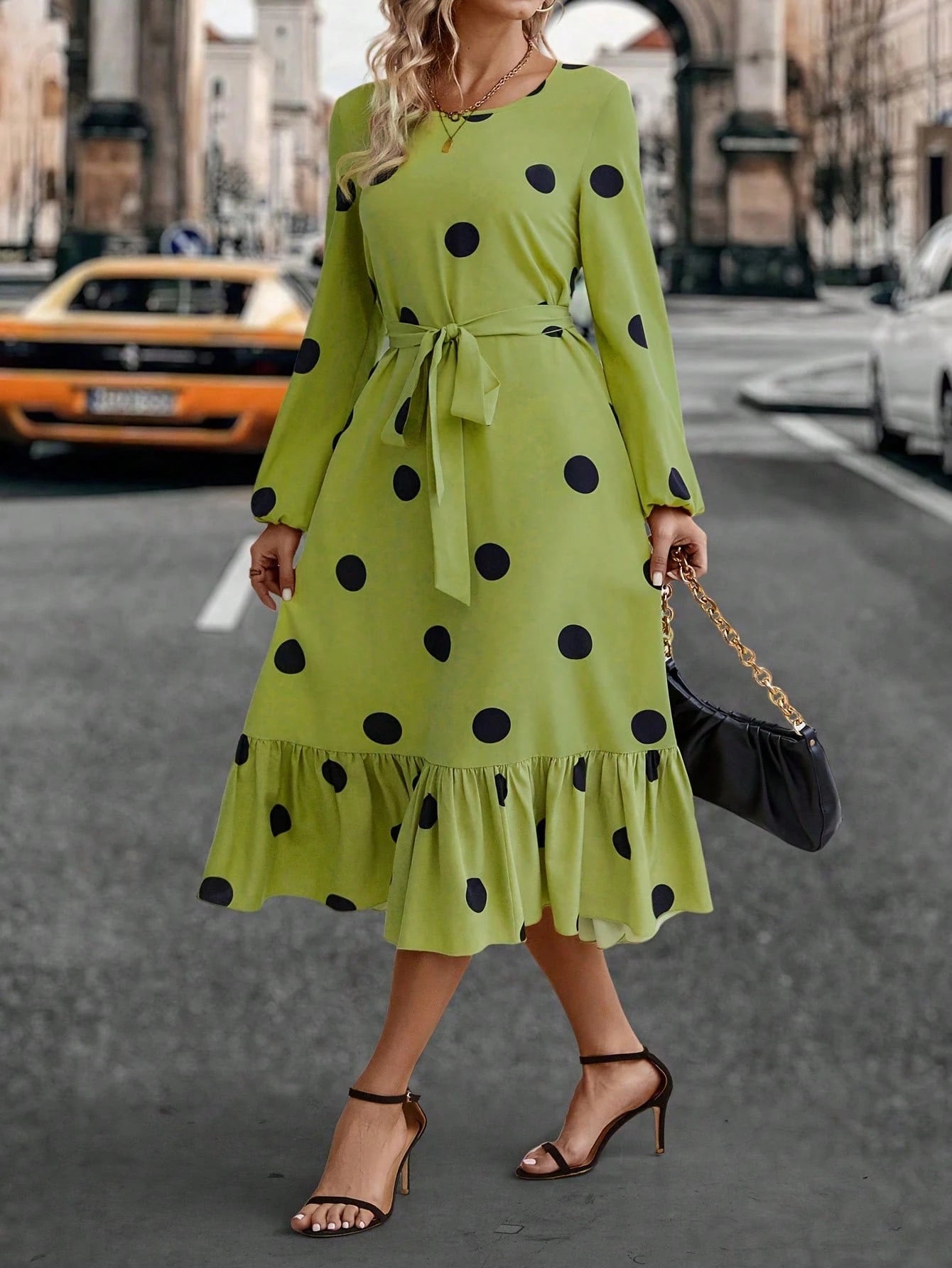 Shein Polka Dot Long Sleeve Dress – kiwi 🥝